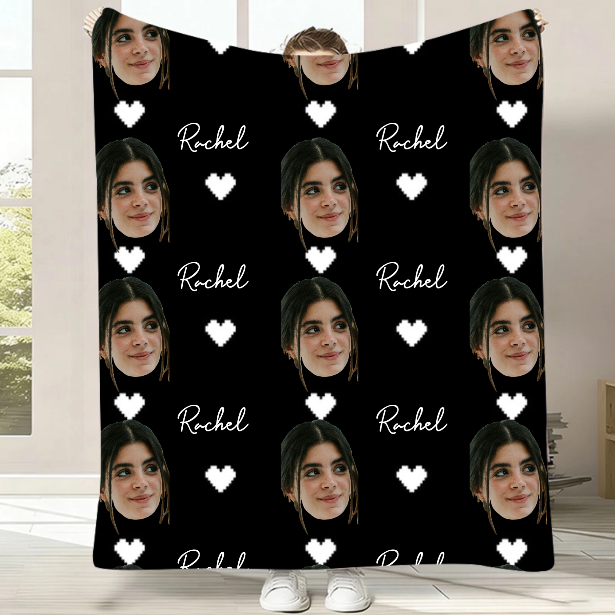 Custom Photo & Name Flannel Blanket, Gift for Couples, Pet Lovers, Perfect for Valentine’s Day, Anniversary, Home Decor