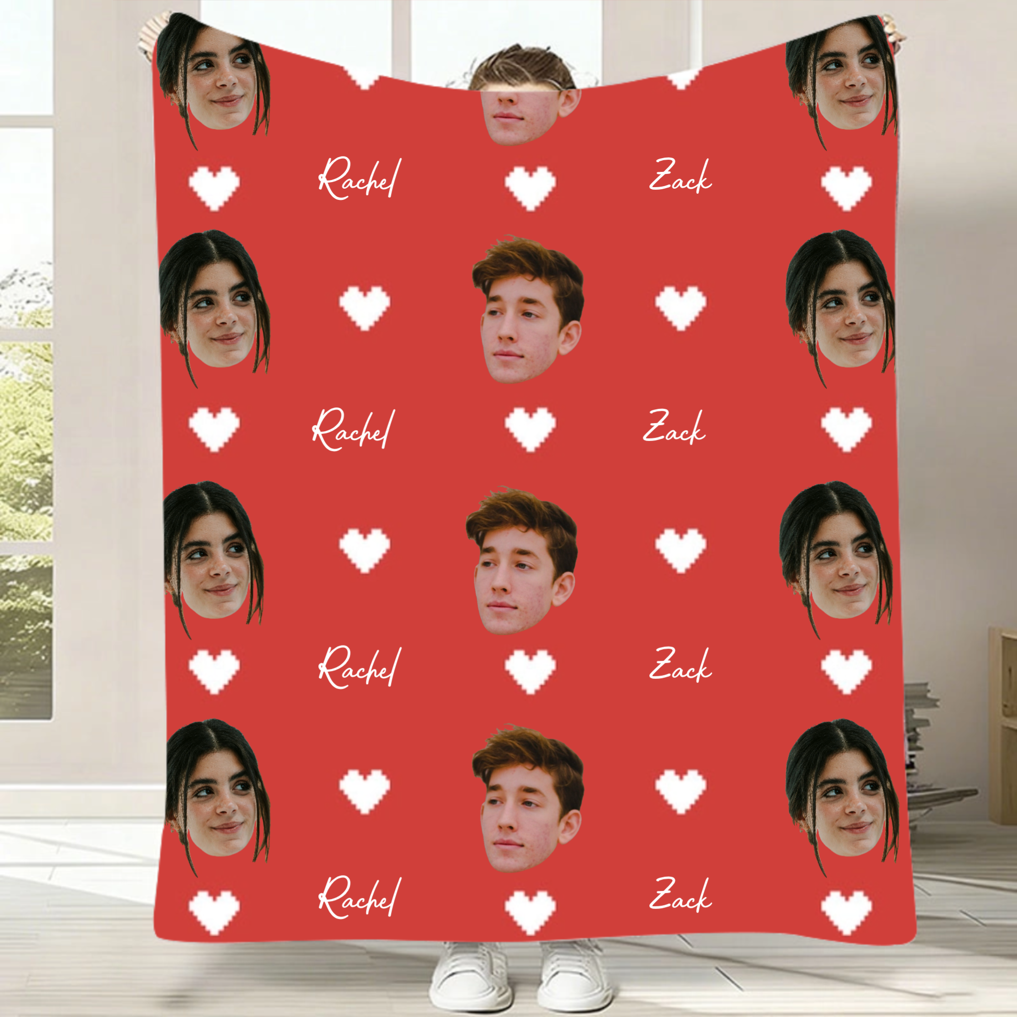 Custom Photo & Name Flannel Blanket, Gift for Couples, Pet Lovers, Perfect for Valentine’s Day, Anniversary, Home Decor