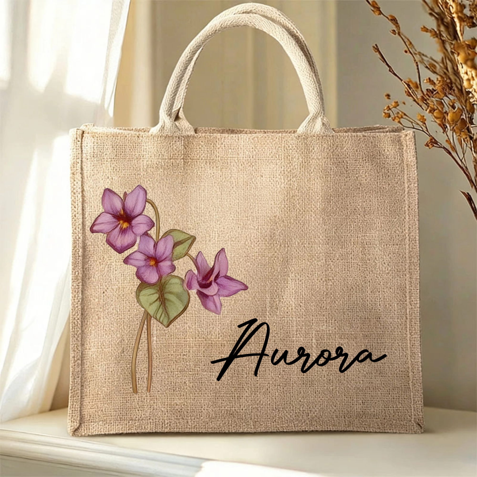 Birth Month Flower Personalized Tote Bag, Perfect for Birthdays, Shopping, Casual Outings