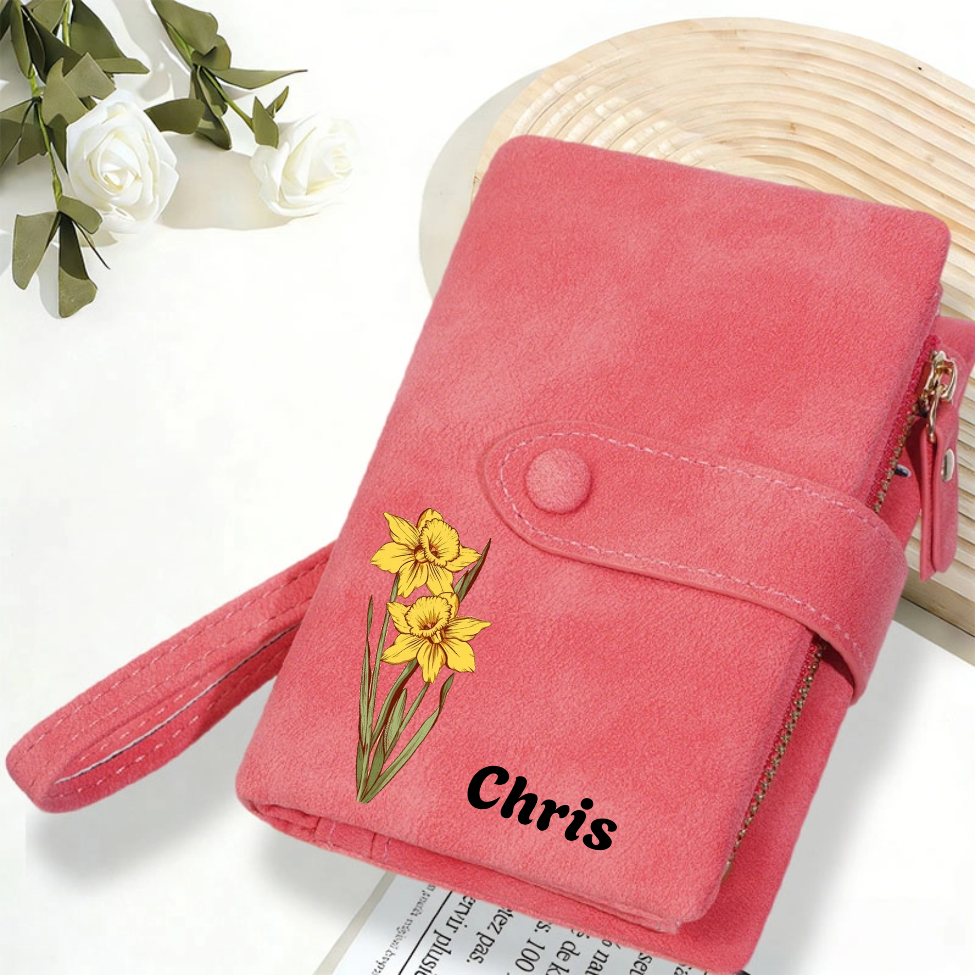 Personalized Birth Flower Name Card Holder Wallet, Gift for Friends, Her, Perfect for Birthday, Mother’s Day, Anniversary