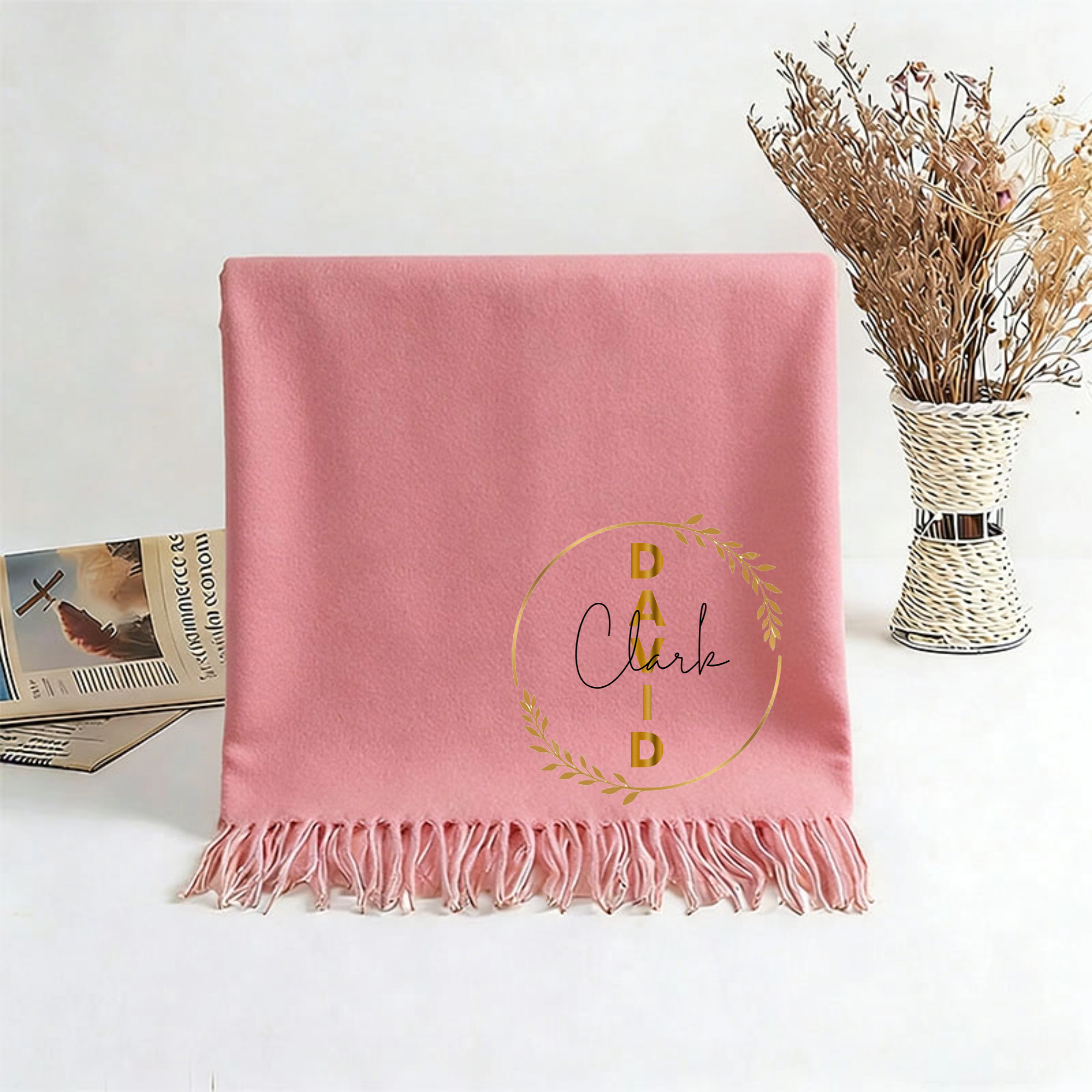 Elegant Wreath Personalized Scarf, Gift for Women, Men, Perfect for Birthday, Christmas, Holiday Gifting