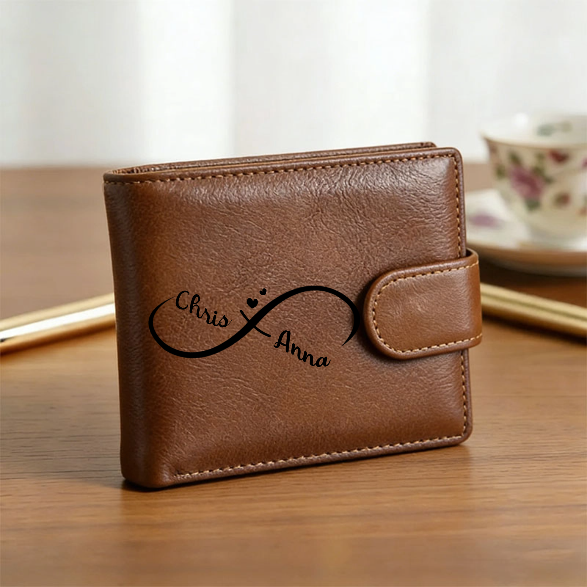 Infinity Heart Custom Genuine Leather Wallet, Genuine Leather Men, Gift for Couples, Anniversaries, Weddings, Valentine’s Day