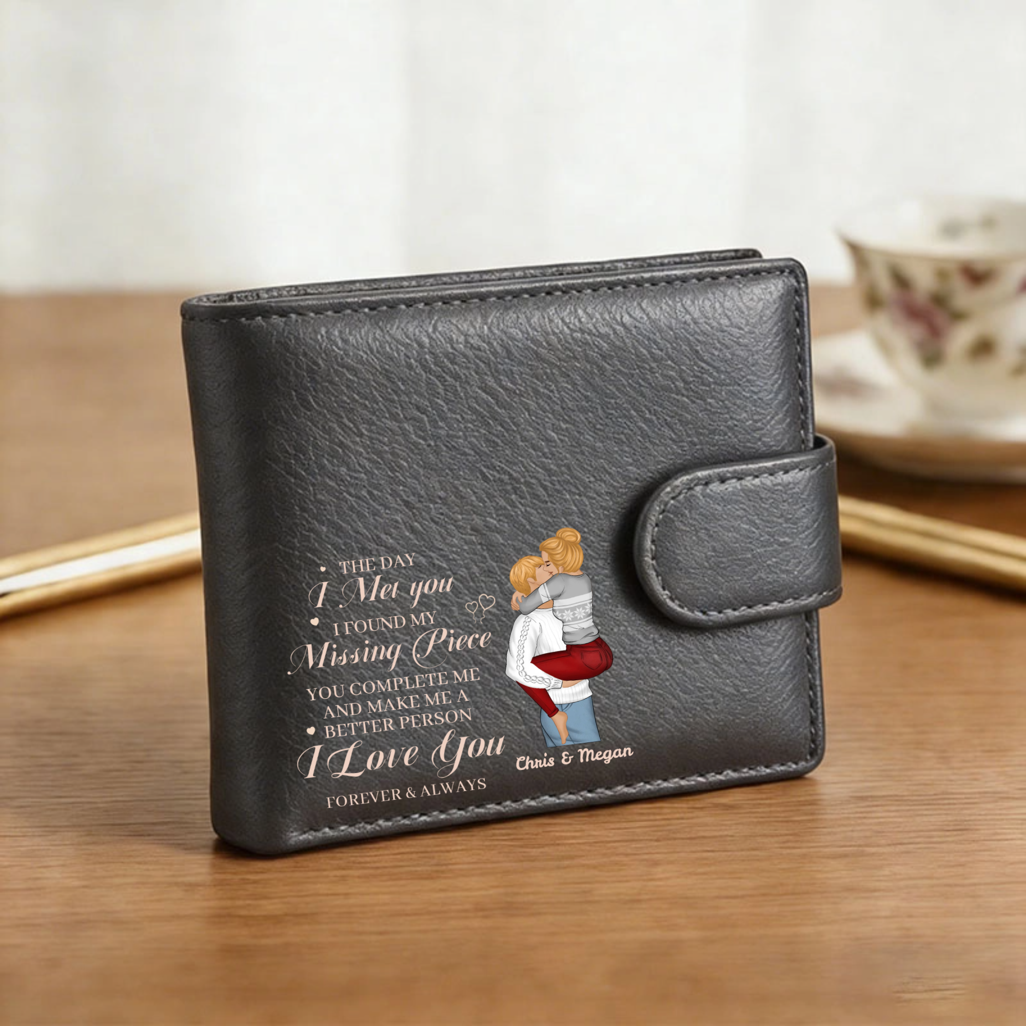Personalized Couple Genuine Leather Wallet, Gift for Couples, Anniversaries, Weddings, Valentine’s Day