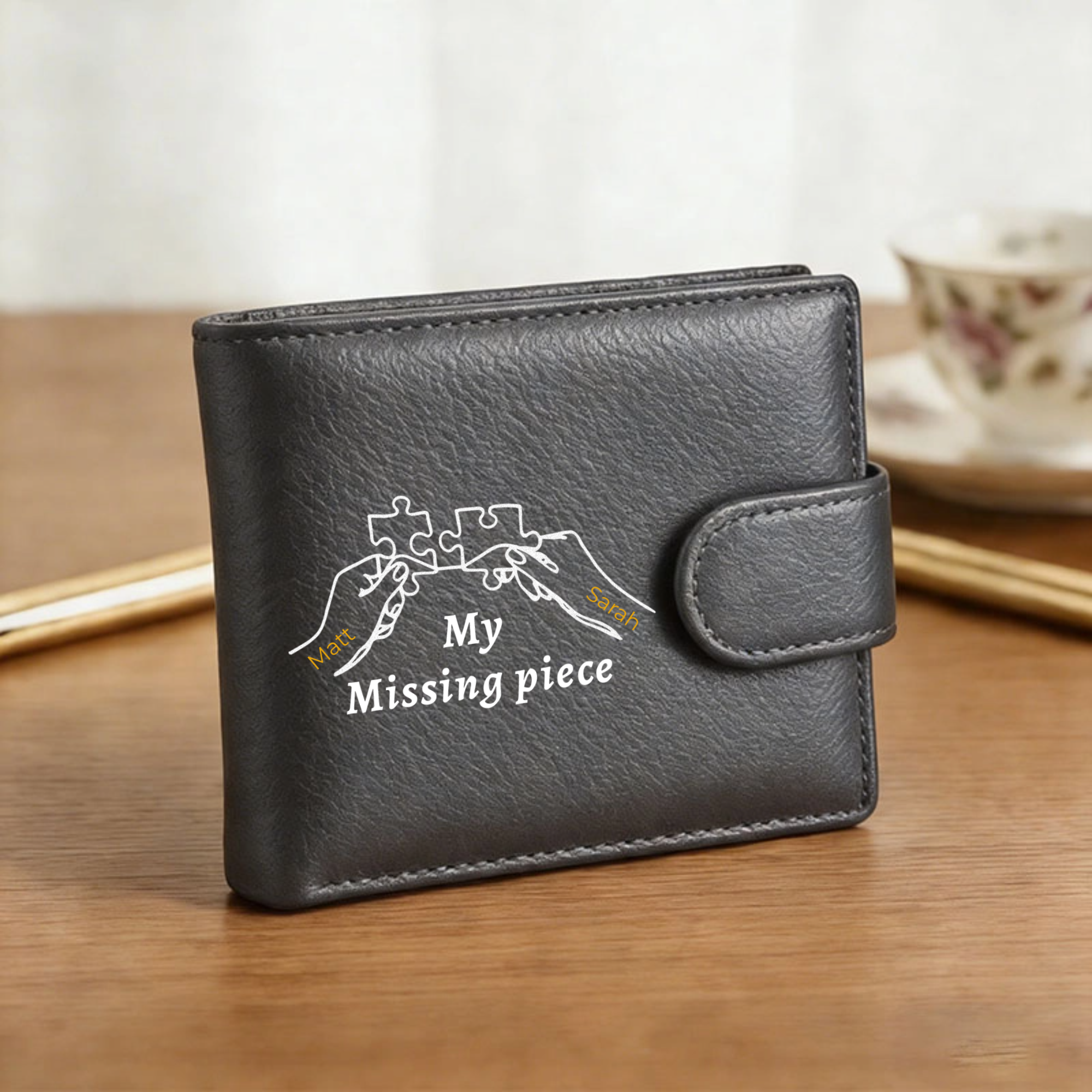 My Missing Piece Personalized Genuine Leather Wallet, Gift for Couples, Anniversaries, Weddings