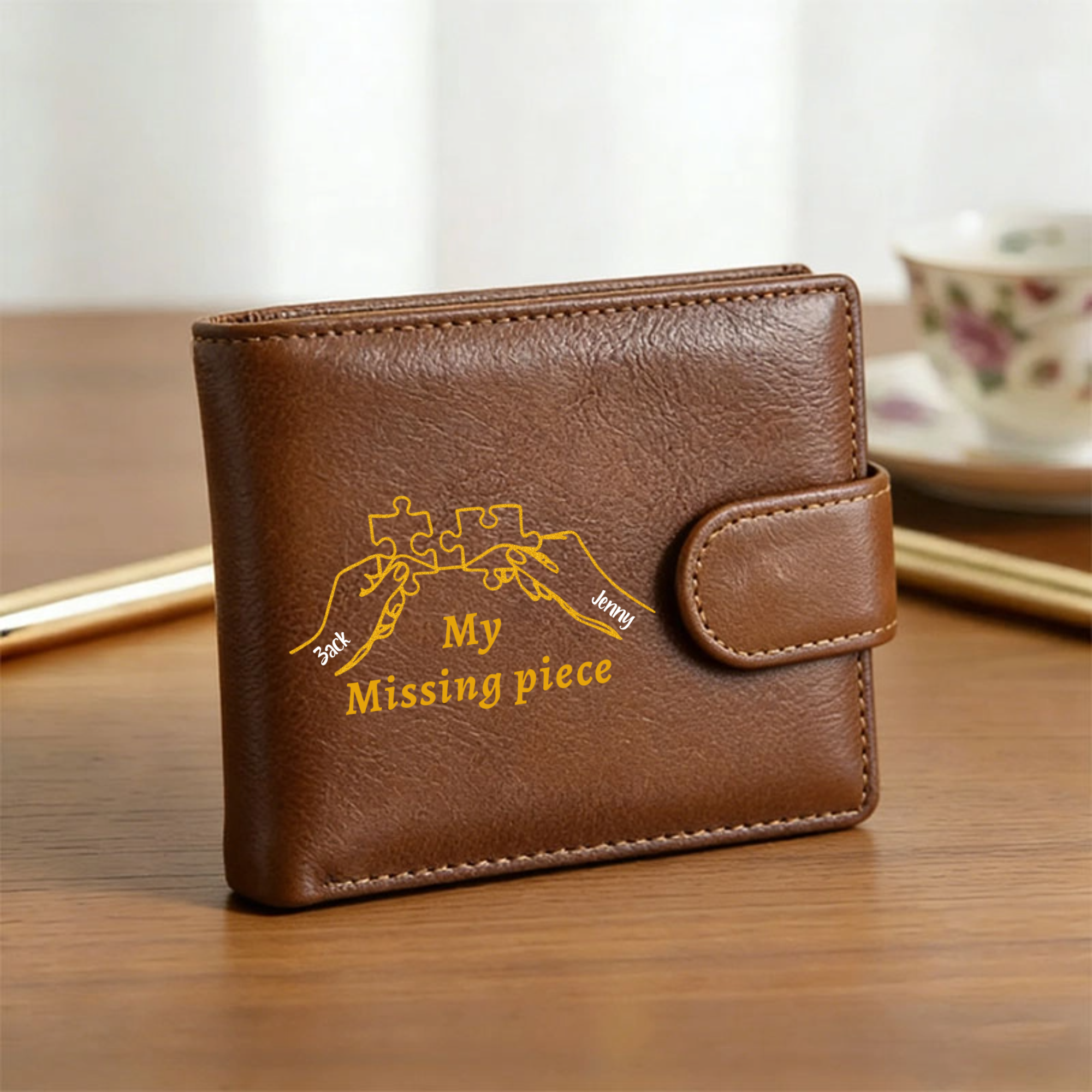 My Missing Piece Personalized Genuine Leather Wallet, Gift for Couples, Anniversaries, Weddings