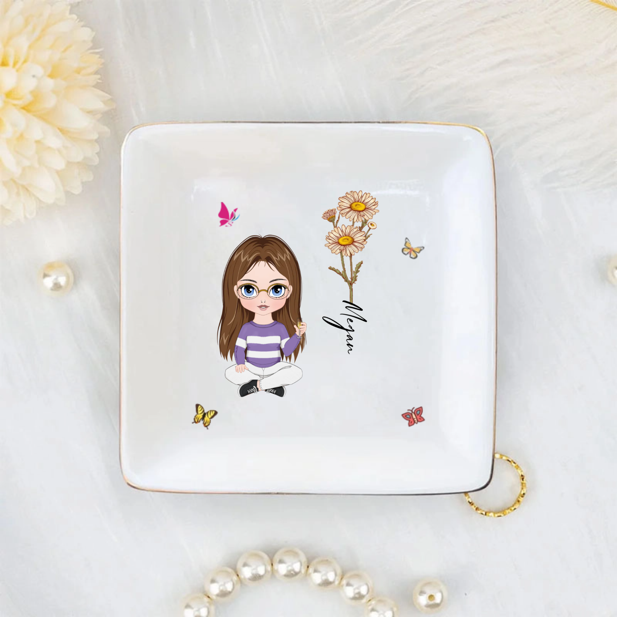 Personalized "Girl on a Tray" Porcelain Dish, Gift for Birthdays, Holidays, All Occasions
