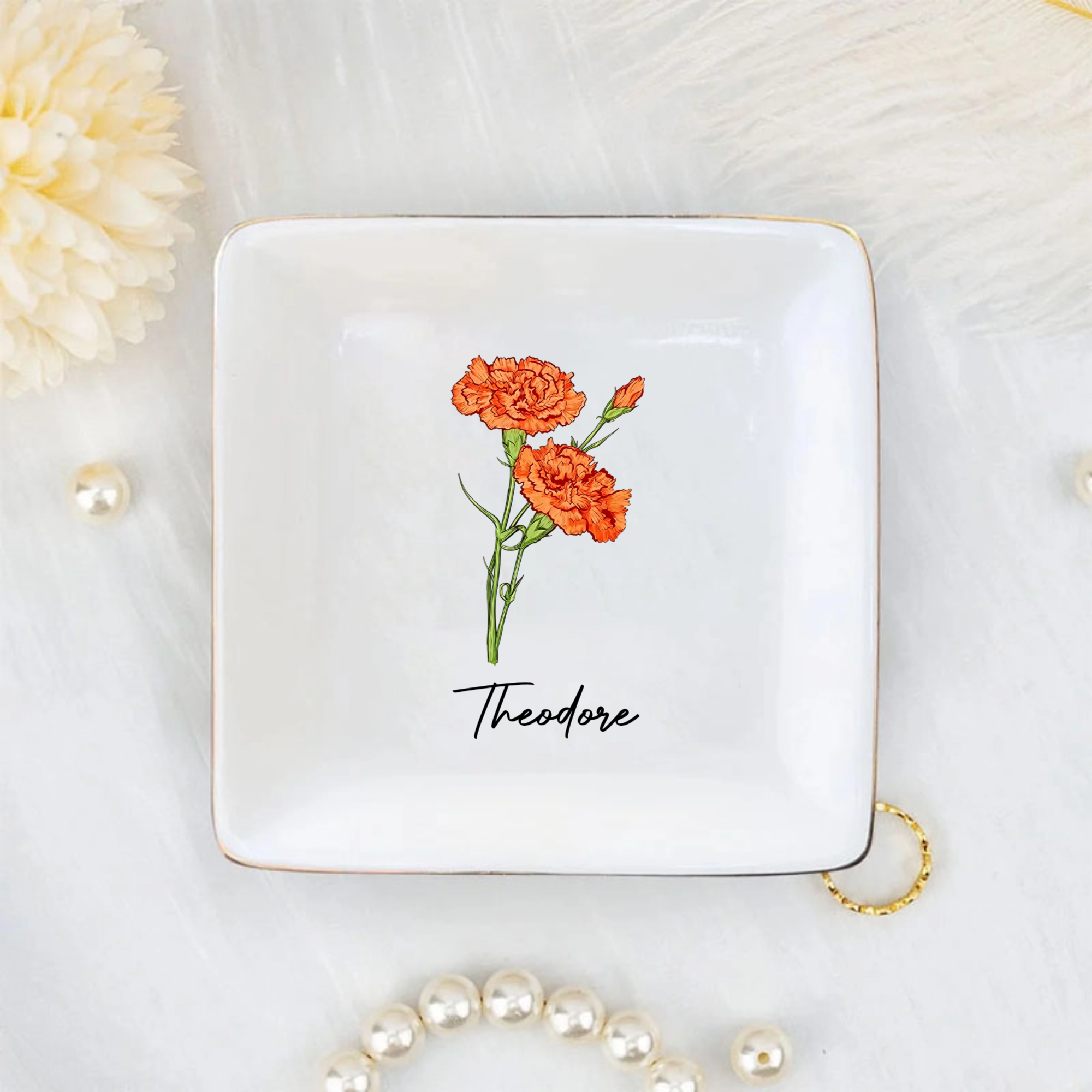 Custom Birth Month Flower Personalized Porcelain Tray, Perfect for Birthdays, Anniversaries, Housewarming, Baby Showers