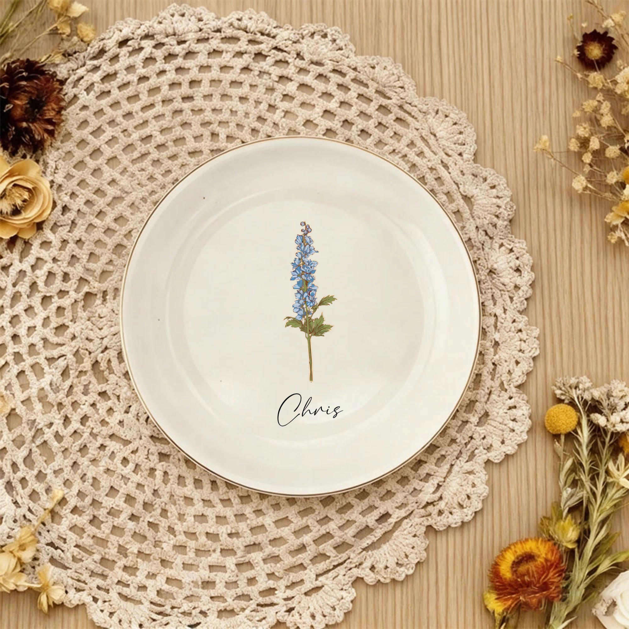 Birth Month Flower Personalized Porcelain Tray, Perfect for Birthdays, Housewarming, Baby Showers, All Occasions