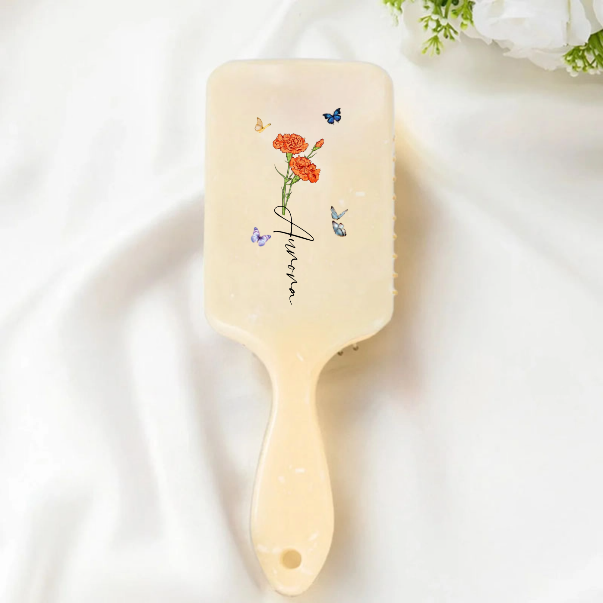Birth Flower & Butterfly Personalized Hairbrush, Perfect for Birthday, Spring, All Special Occasions