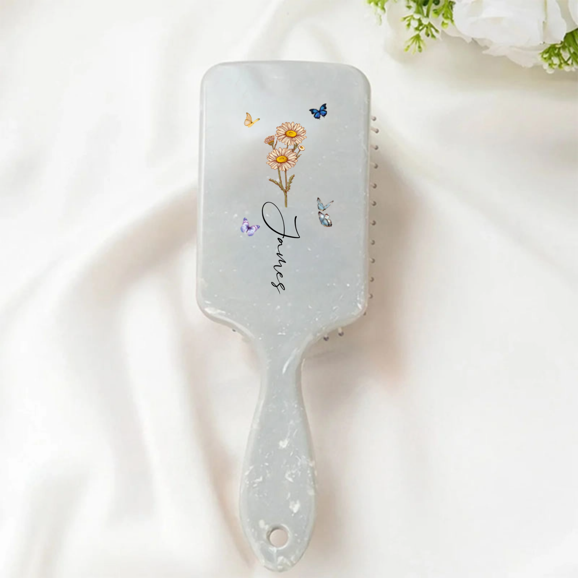 Birth Flower & Butterfly Personalized Hairbrush, Perfect for Birthday, Spring, All Special Occasions
