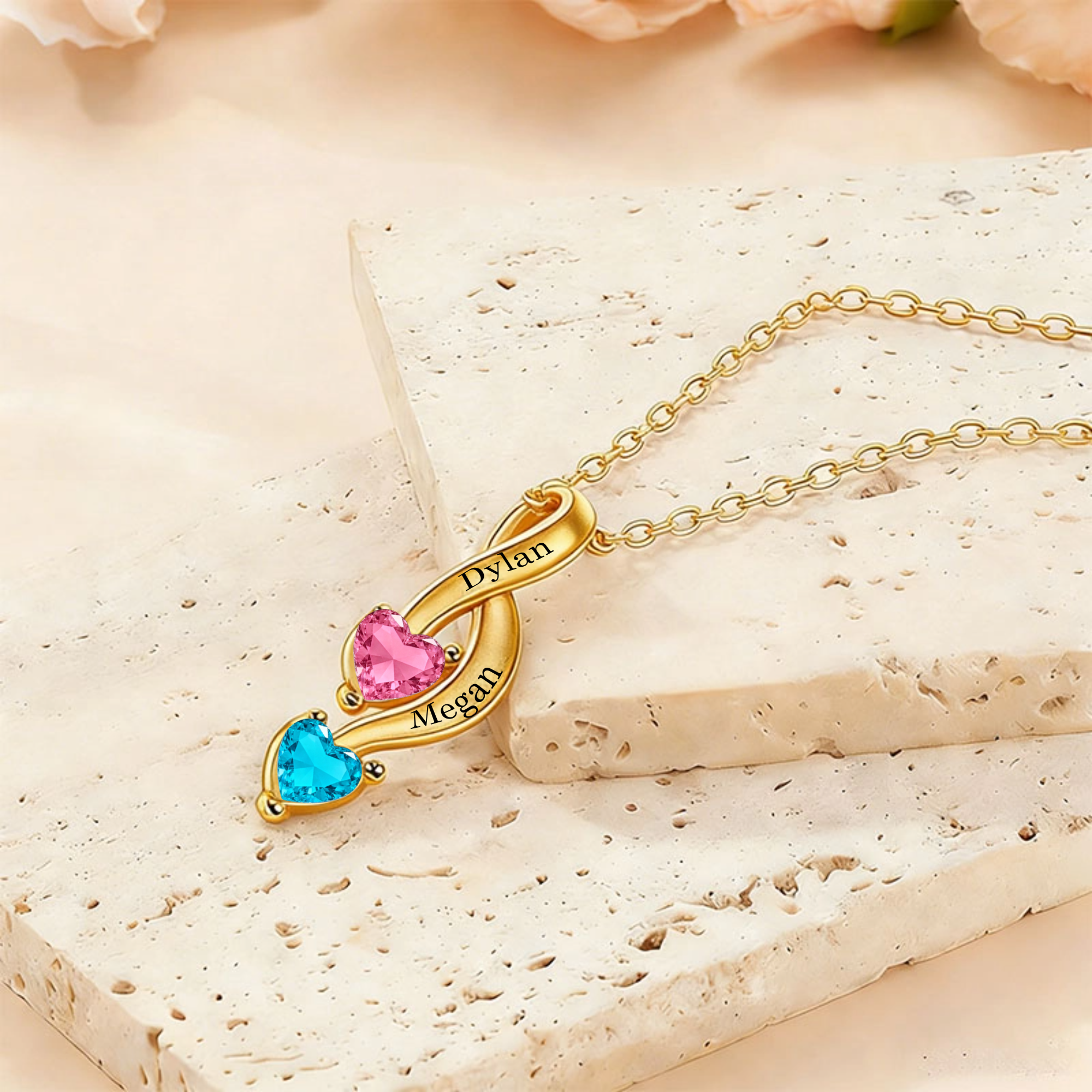 Infinity Link Personalized Birthstone Necklace, Gift for Couples, Moms, Perfect for Birthdays, Anniversaries