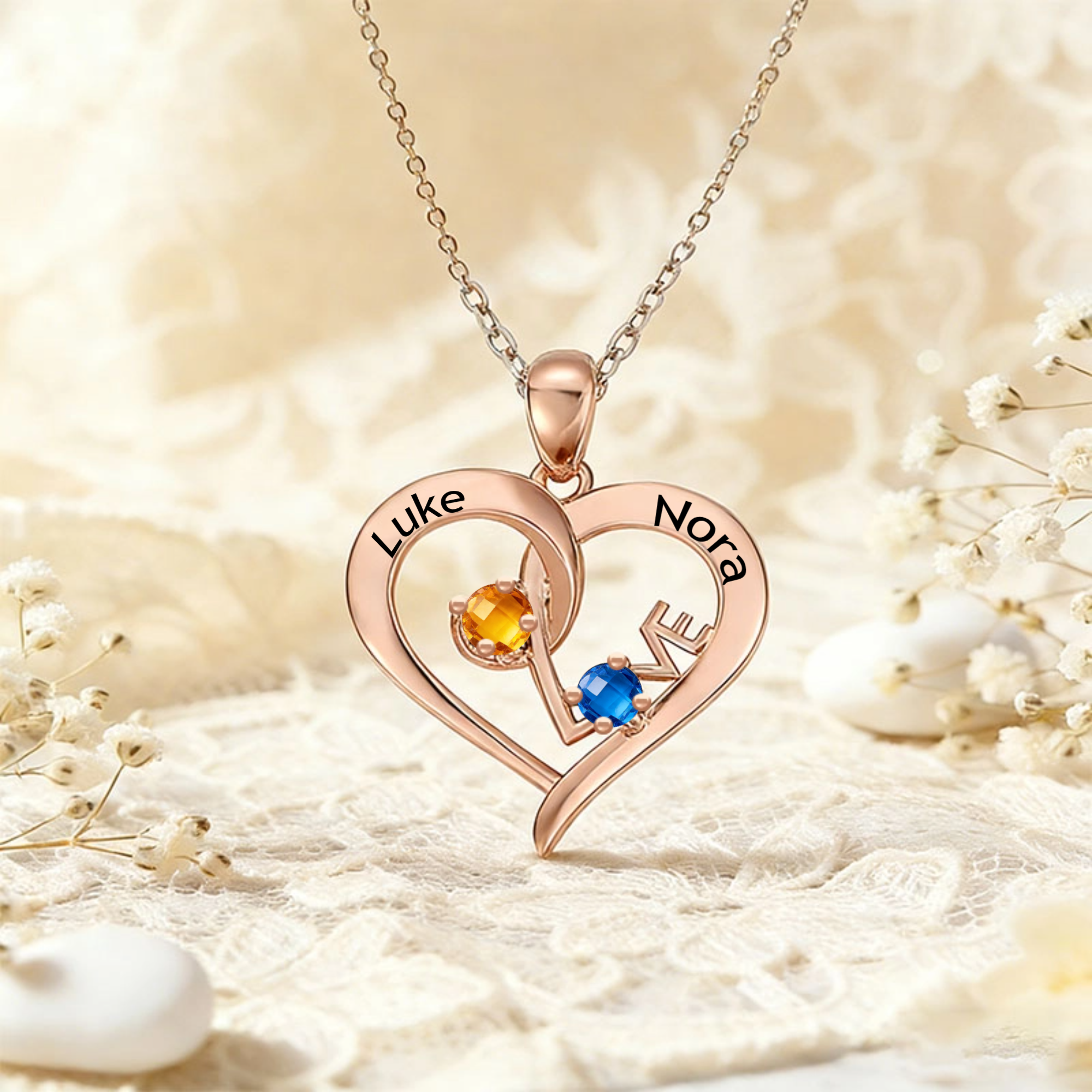 Personalized LOVE Heart Necklace, Gift for Couples, Perfect for Anniversaries, Valentine’s Day, Weddings