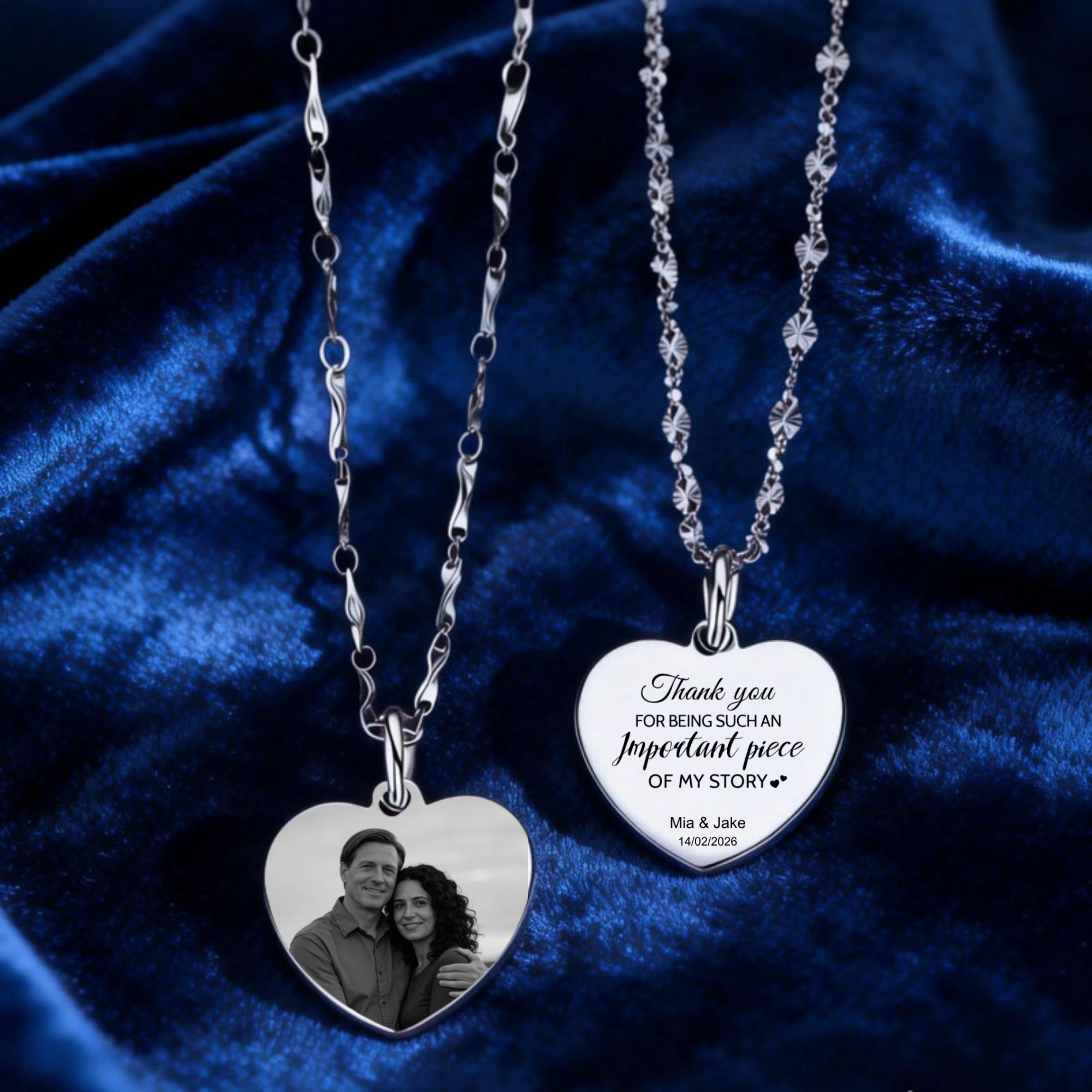 Custom Double-Sided 999 Sterling Silver Heart Photo Necklace, Gift for Couples, Anniversary, Wedding, Valentine's Day, Romantic Keepsake