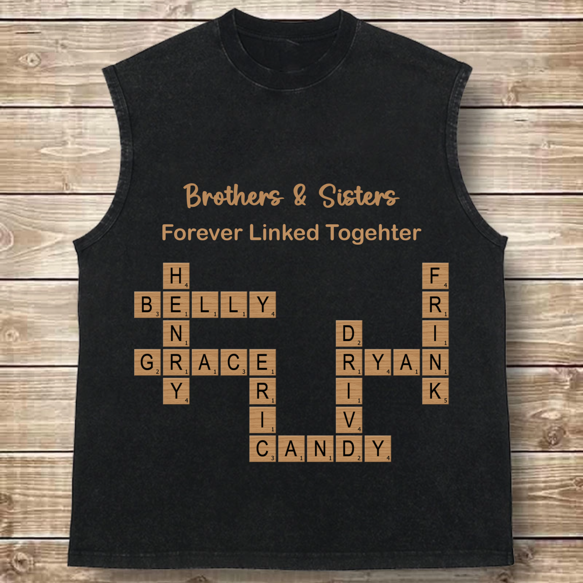 Custom Family Name Puzzle, Personalized Text & Names, Heavyweight Cotton Vintage Sleeveless Tee, Gifts for Parents, Siblings, Friends, Birthday, Reunion