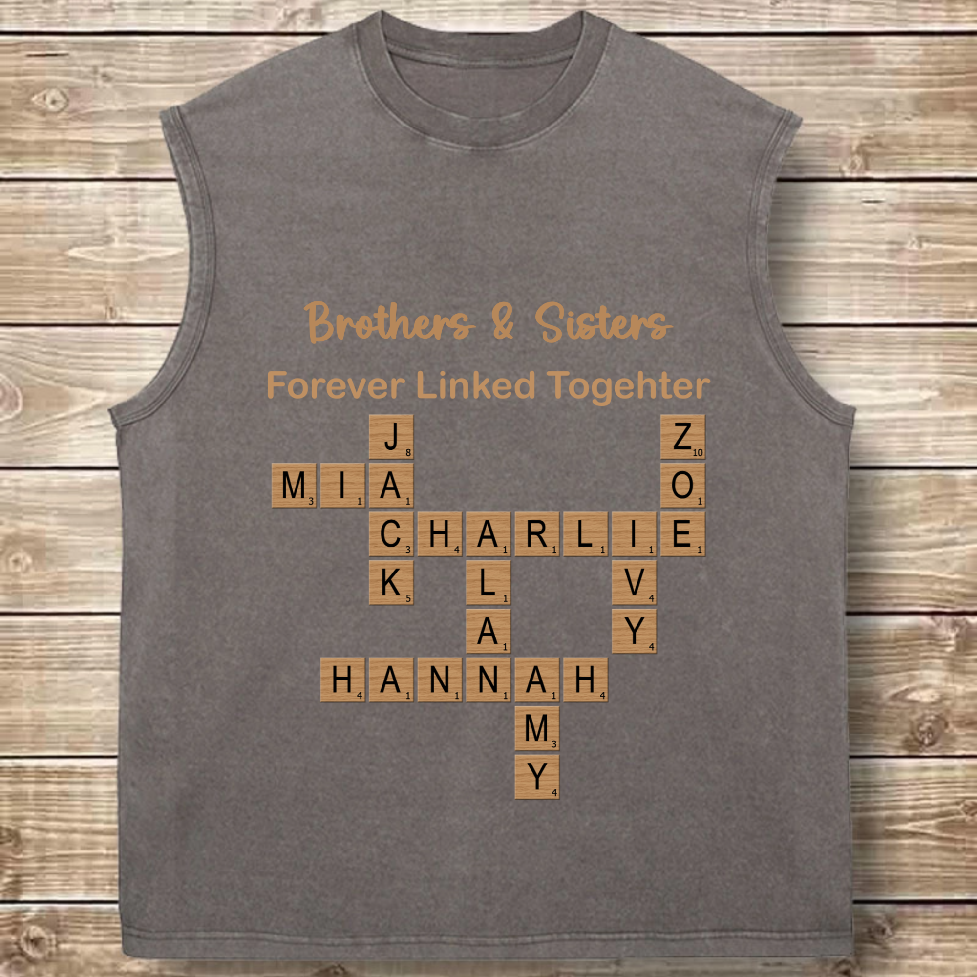 Custom Family Name Puzzle, Personalized Text & Names, Heavyweight Cotton Vintage Sleeveless Tee, Gifts for Parents, Siblings, Friends, Birthday, Reunion