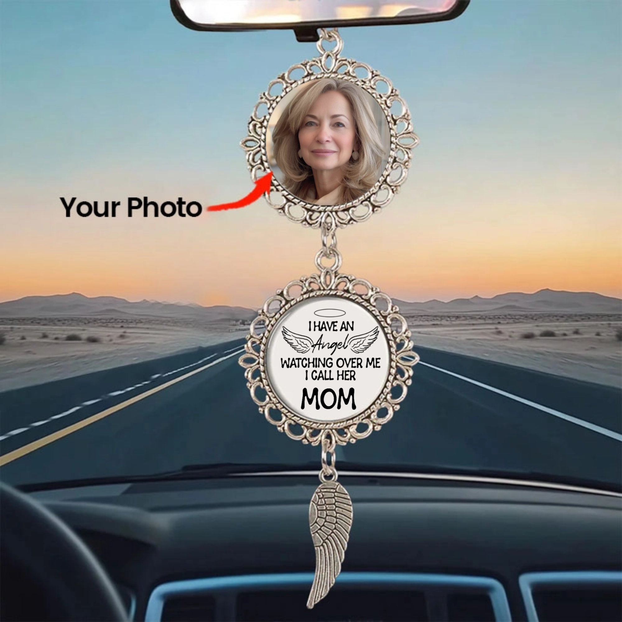 Angel Wings Car Hanging Ornament, Personalized Custom Photo Pendant for Loss, Memorial Gift for Loved Ones