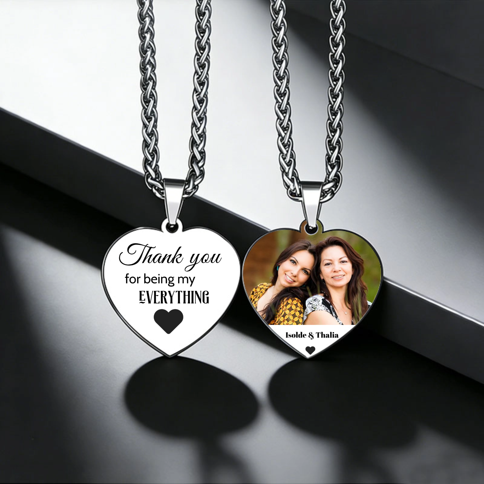 Personalized Heart Pendant Necklace, Titanium Steel Custom Photo & Quote Jewelry with Name & Font Choice, Gift for Mom, Daughter, Wife, Birthday, Mother’s Day, Anniversary