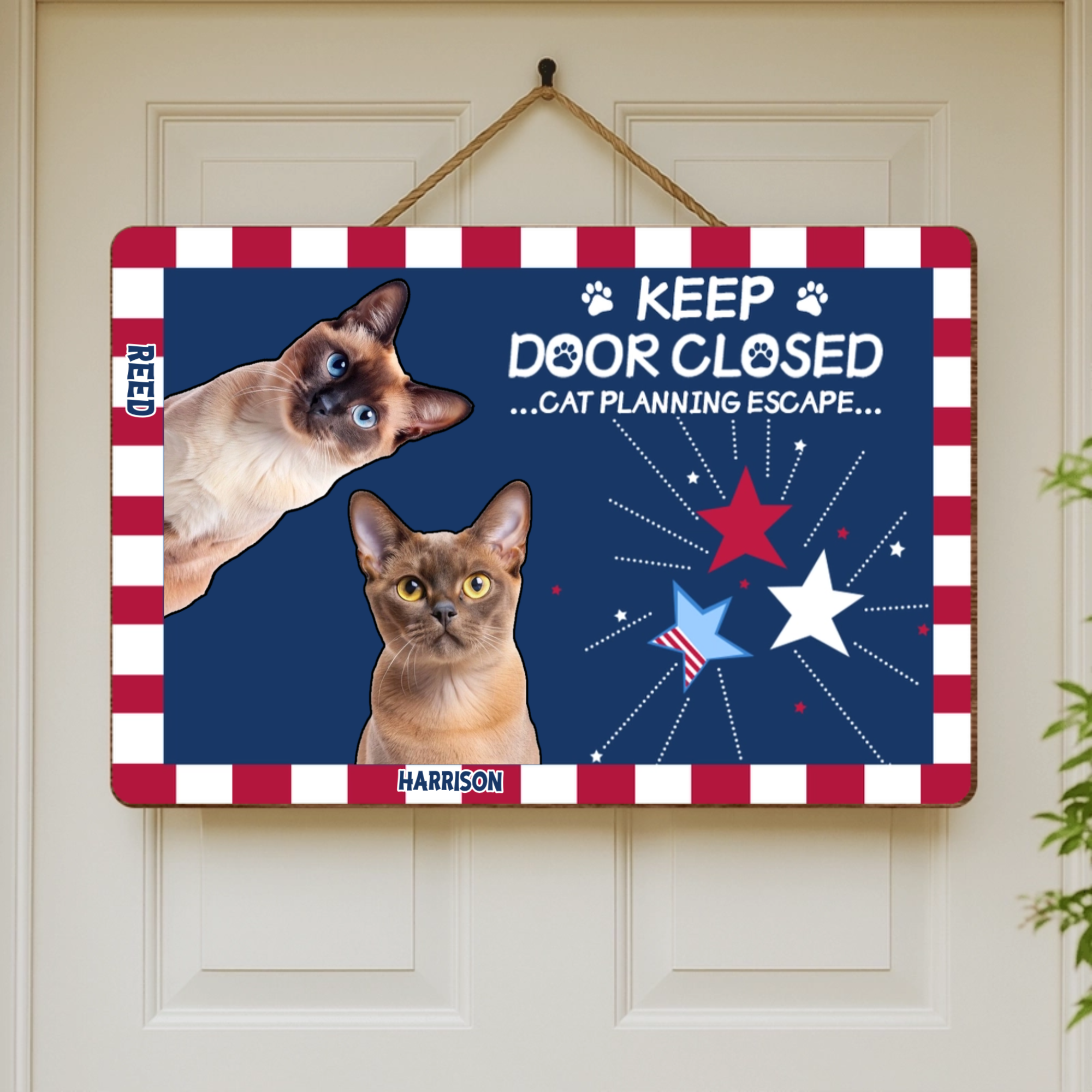 Personalized Pet Photo Wooden Wall Sign, Custom Cat Portrait Door Hanging Plaque for Pet Lovers, Housewarming Gift for New Homeowners