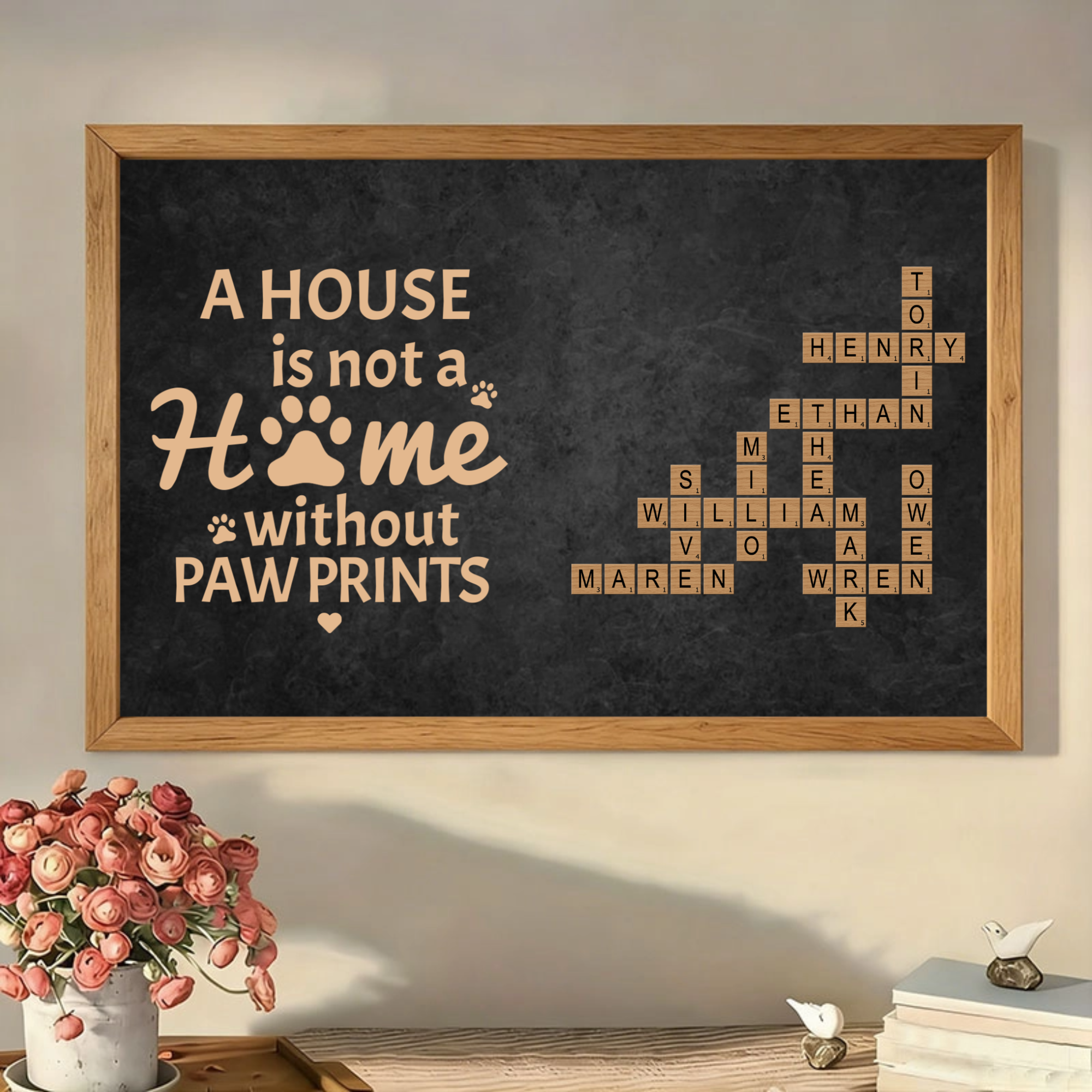 Personalized Pet Pawprint Crossword Canvas, Customizable Name Art, Housewarming Gift for Dog or Cat Lovers, Living Room Wall Decor, Multiple Size Options