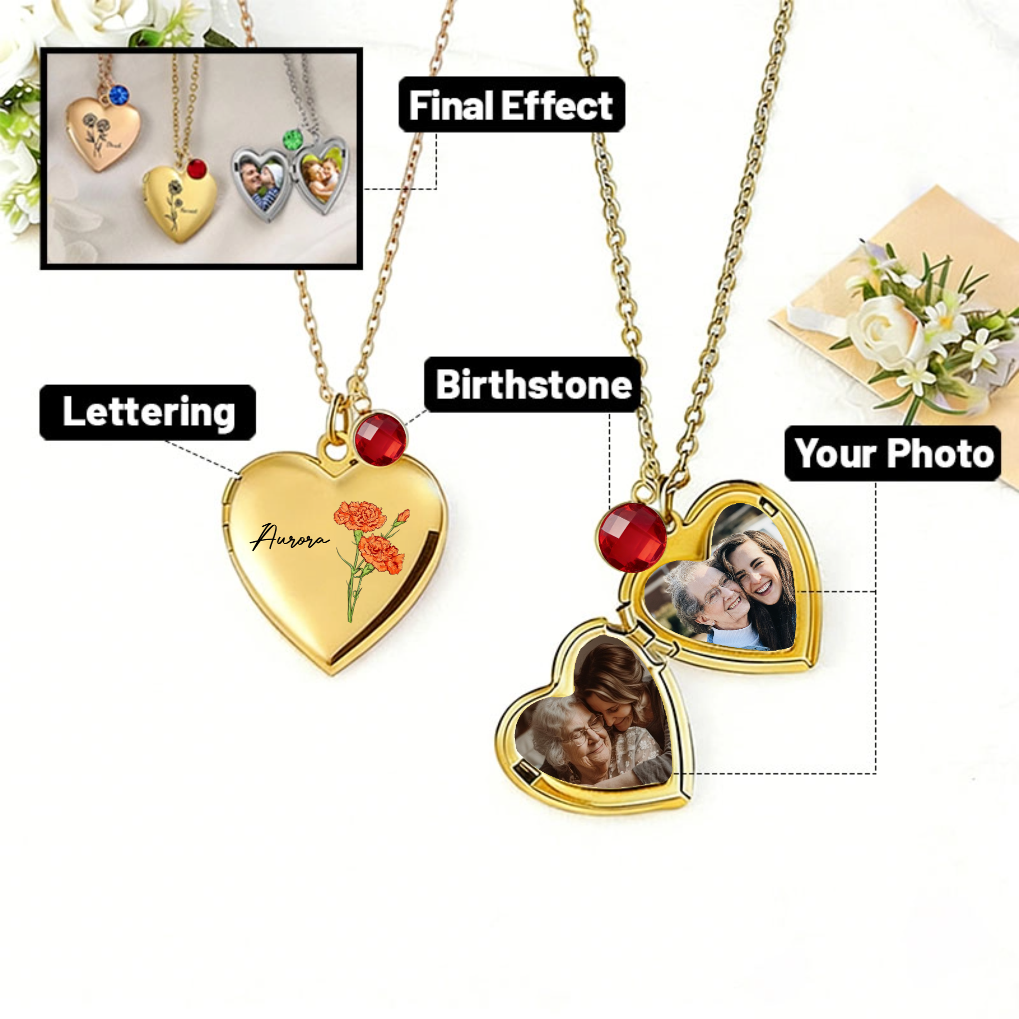 Personalized Birthstone & Name Heart Locket Necklace, Gift for for anyone, Perfect for Birthday, Anniversary, Mother's Day