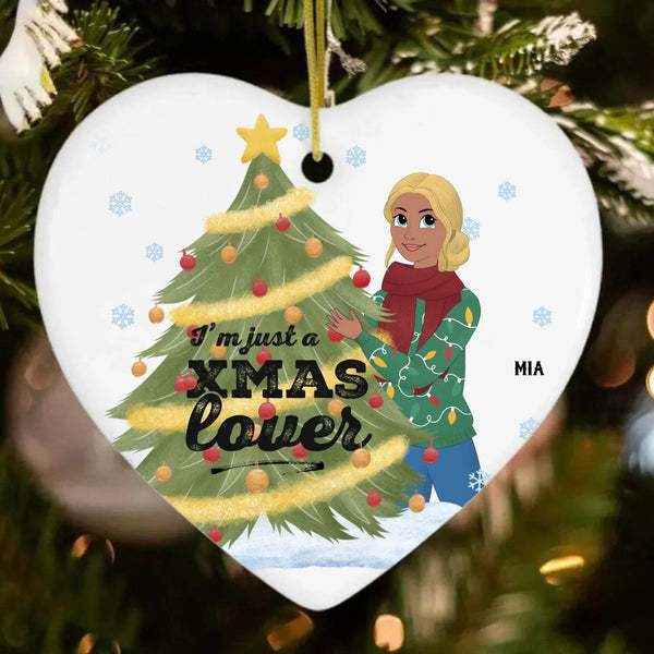 Personalized I'm Just A XMAS Lover Ceramic Heart Ornament, Christmas Gifts For Friends