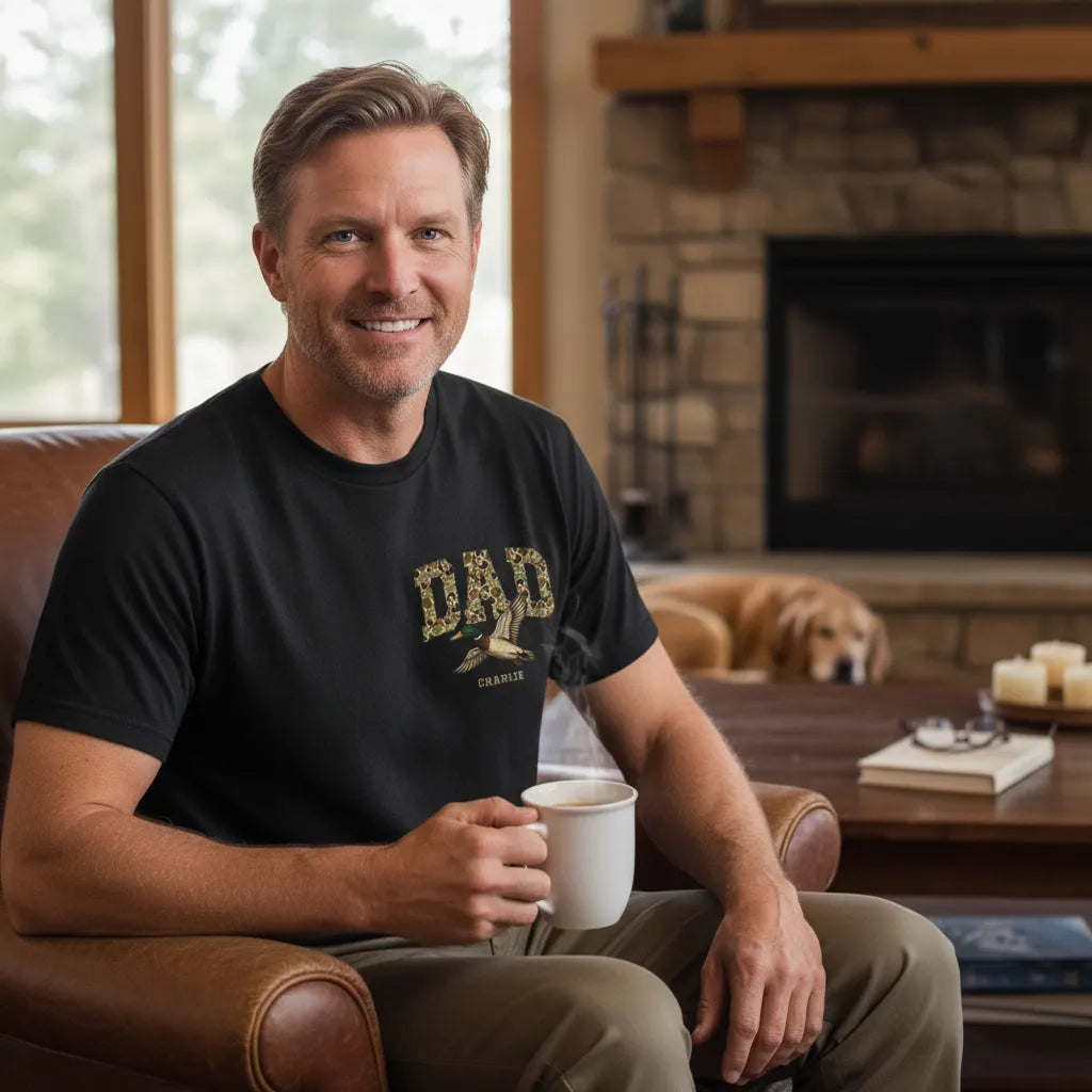 Personalized Camo Dad Duck Cotton T-Shirt With Custom Name, Father’S Day Birthday Gift For Him