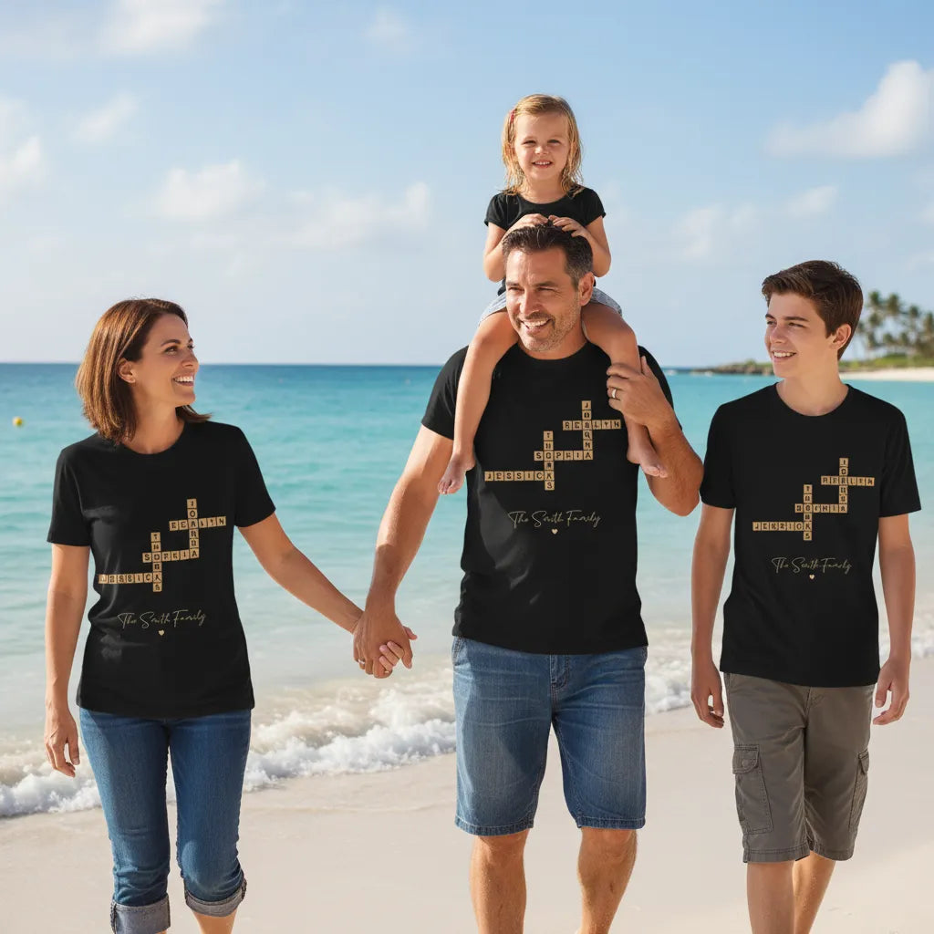 Personalized Family Names & Inside Jokes Turn into Forever Connected Crossword Art Unisex Cotton T-shirt - Perfect Gift for Siblings, Family & Any Loved Ones