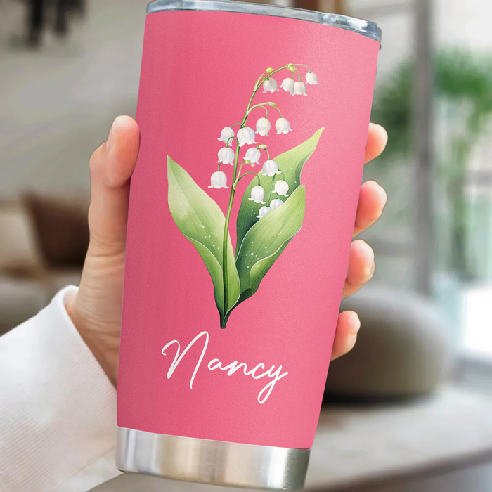Personalized Birth Flower Insulated Travel Tumbler with Name Cute Floral Gift for Friends Coworkers Sisters Daughters