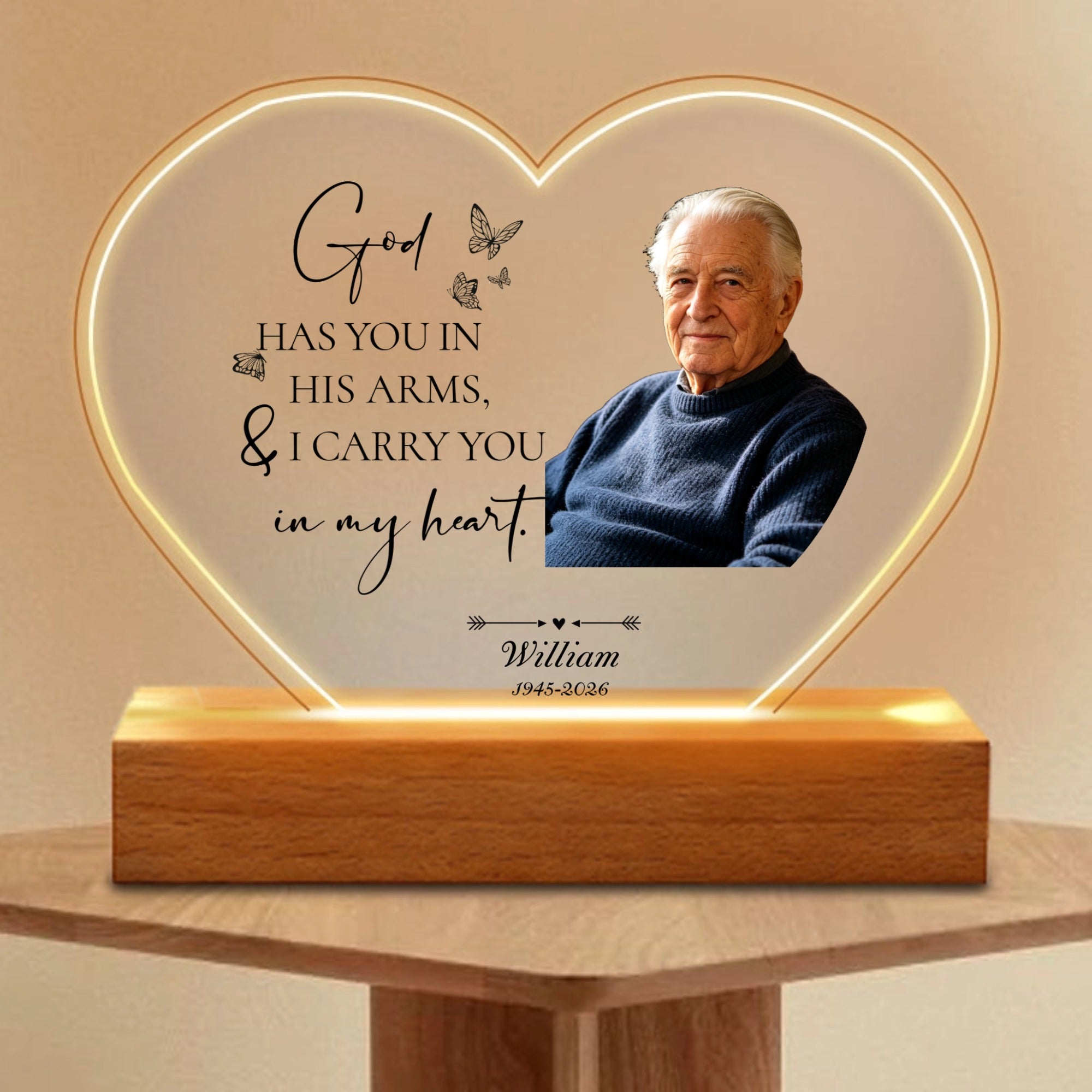 Personalized In Memory Of Loved One Heart Lamp Design, Custom Picture & Name Memorial Light, The Perfect Gift For Condolence Present