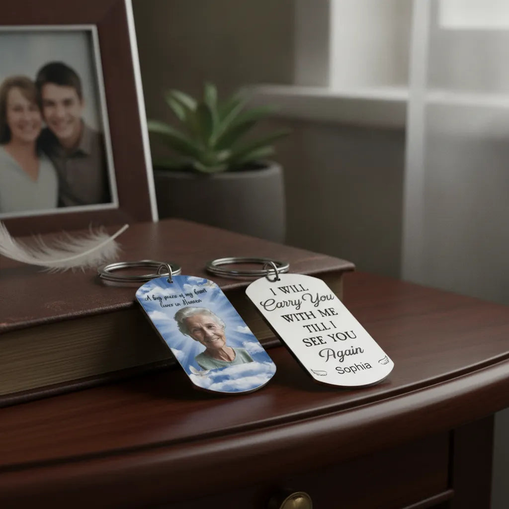 Custom Memorial Keychain with "A Piece of My Heart Lives in Heaven", Sympathy Loss of Loved One Bereavement Gift