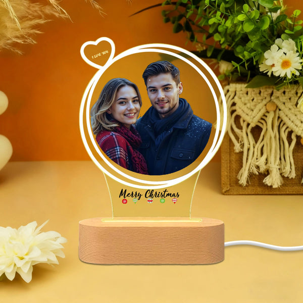 Personalized Photo Christmas Night Light, Holiday Gift For Couples And Families, Christmas Decor And Bedroom Ambiance