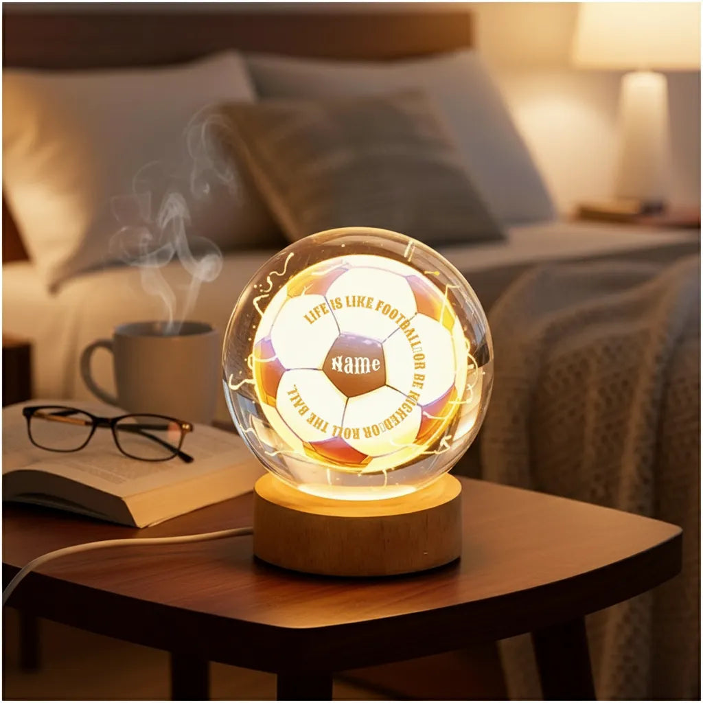 Personalized Football Crystal Ball Night Light Design, Customizable Exclusive Name And Text, The Perfect Gift For Football Lovers