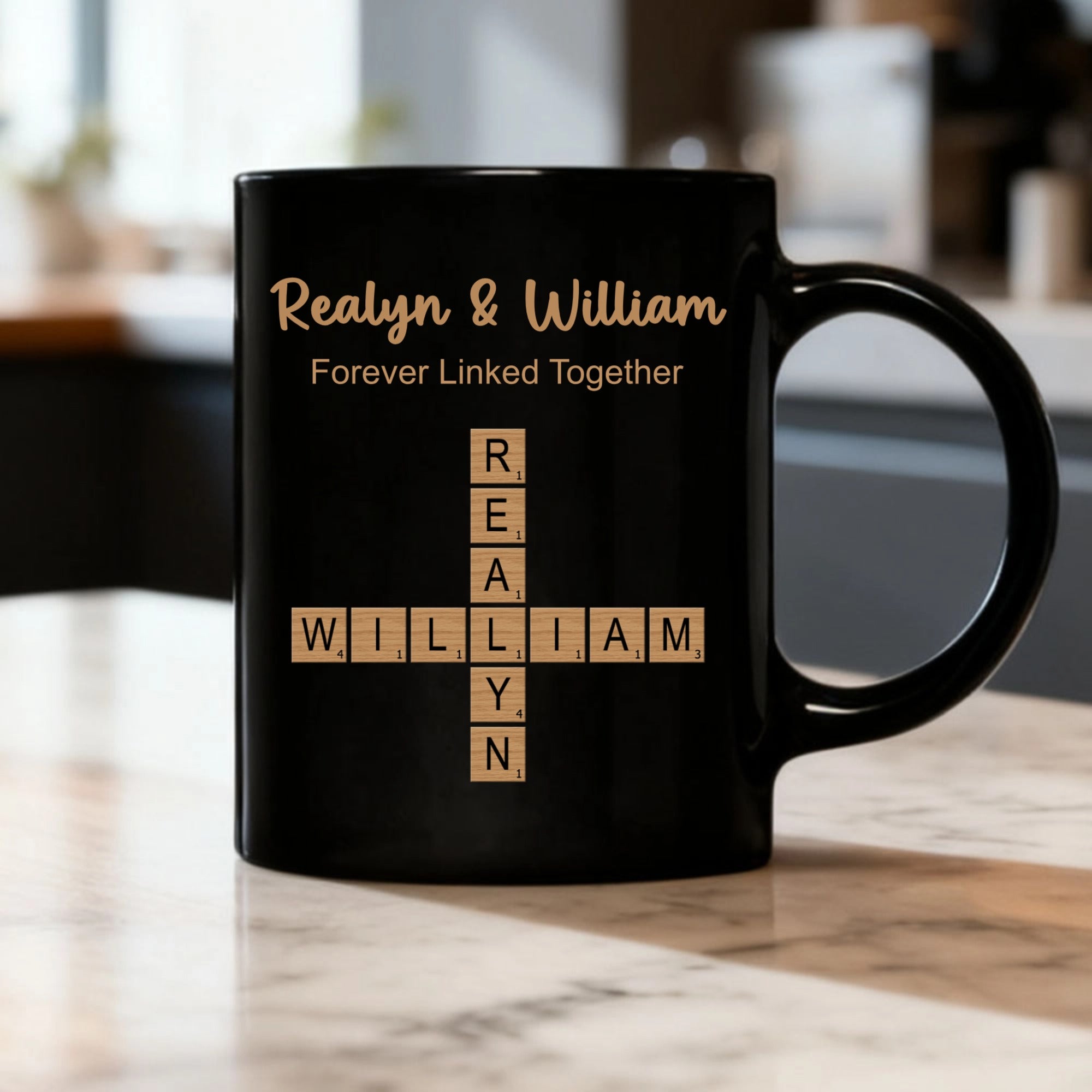 Forever Linked Together Name Crossword Art Personalized Mug Gift for Any Loved Ones