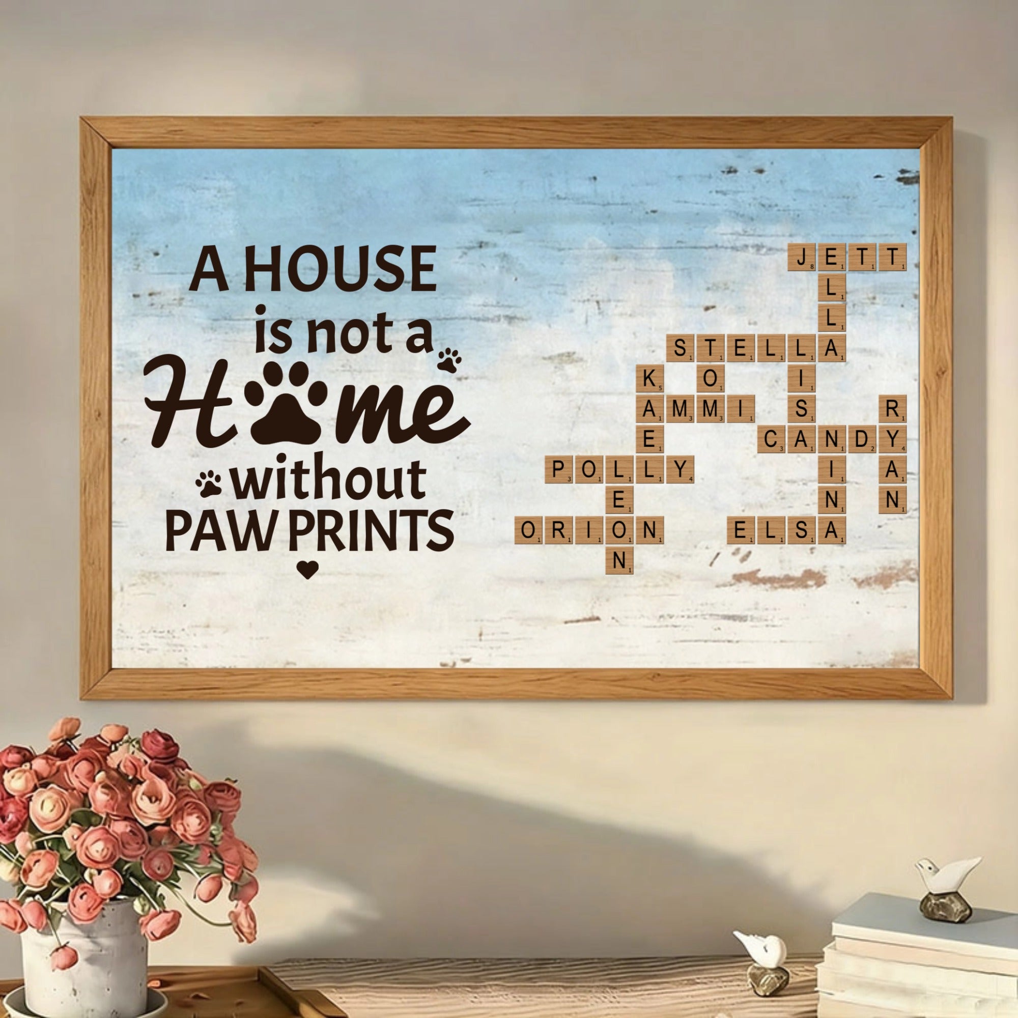 Personalized Pet Pawprint Crossword Canvas, Customizable Name Art, Housewarming Gift for Dog or Cat Lovers, Living Room Wall Decor, Multiple Size Options