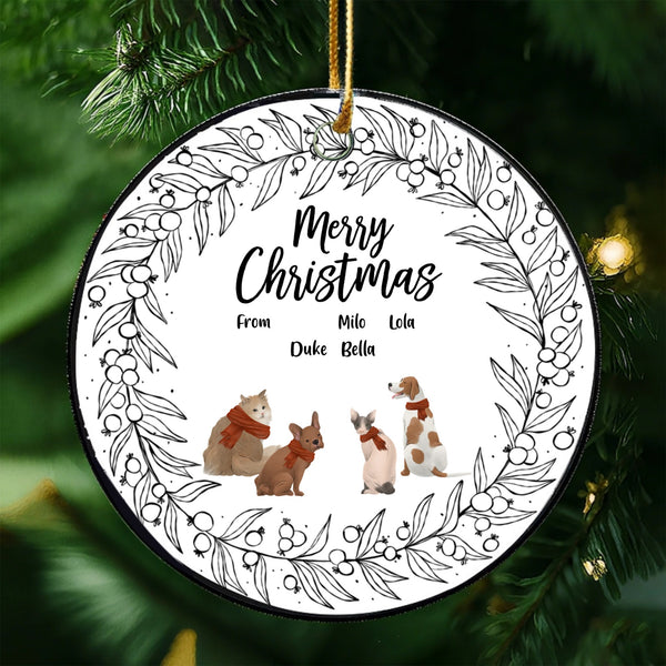 Personalized Christmas Ceramic Round Hanging Ornaments, Unique Decorative Items For Pet Lovers