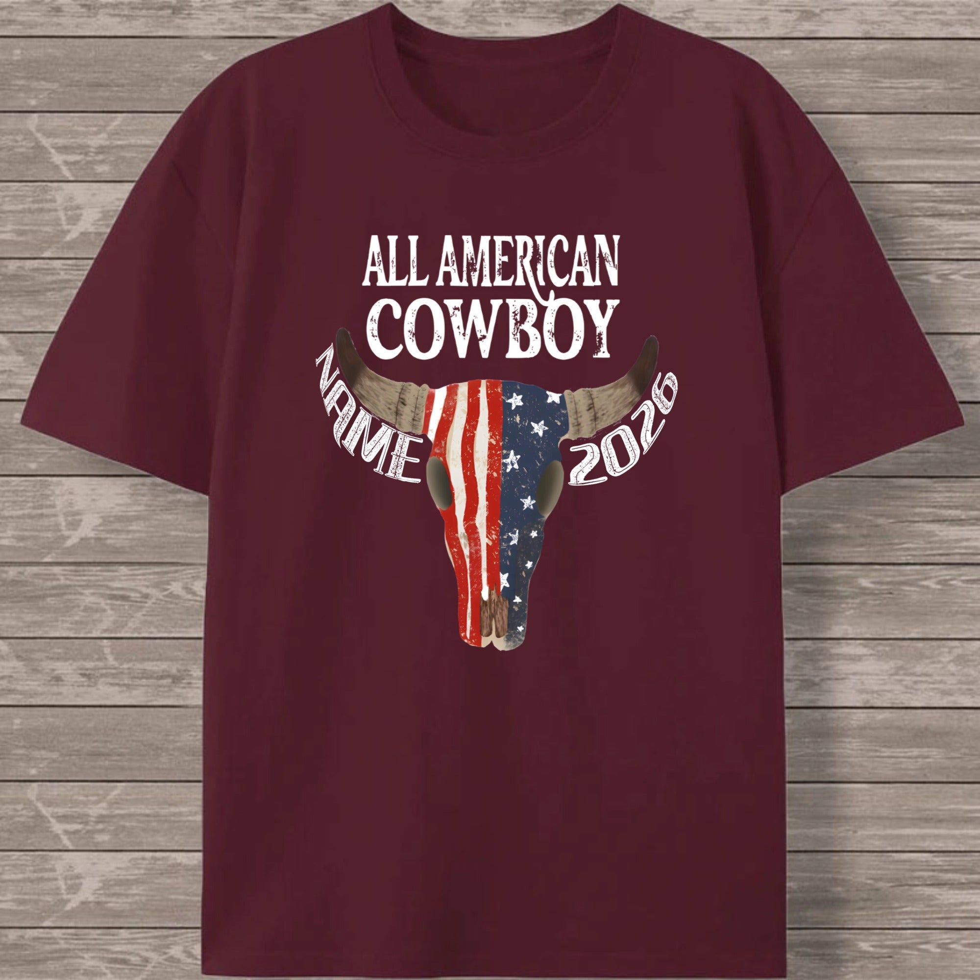 Personalized All American Cowboy Design, Custom Western Patriotic T-Shirt, The Perfect Gift For Cowboys & USA Lovers