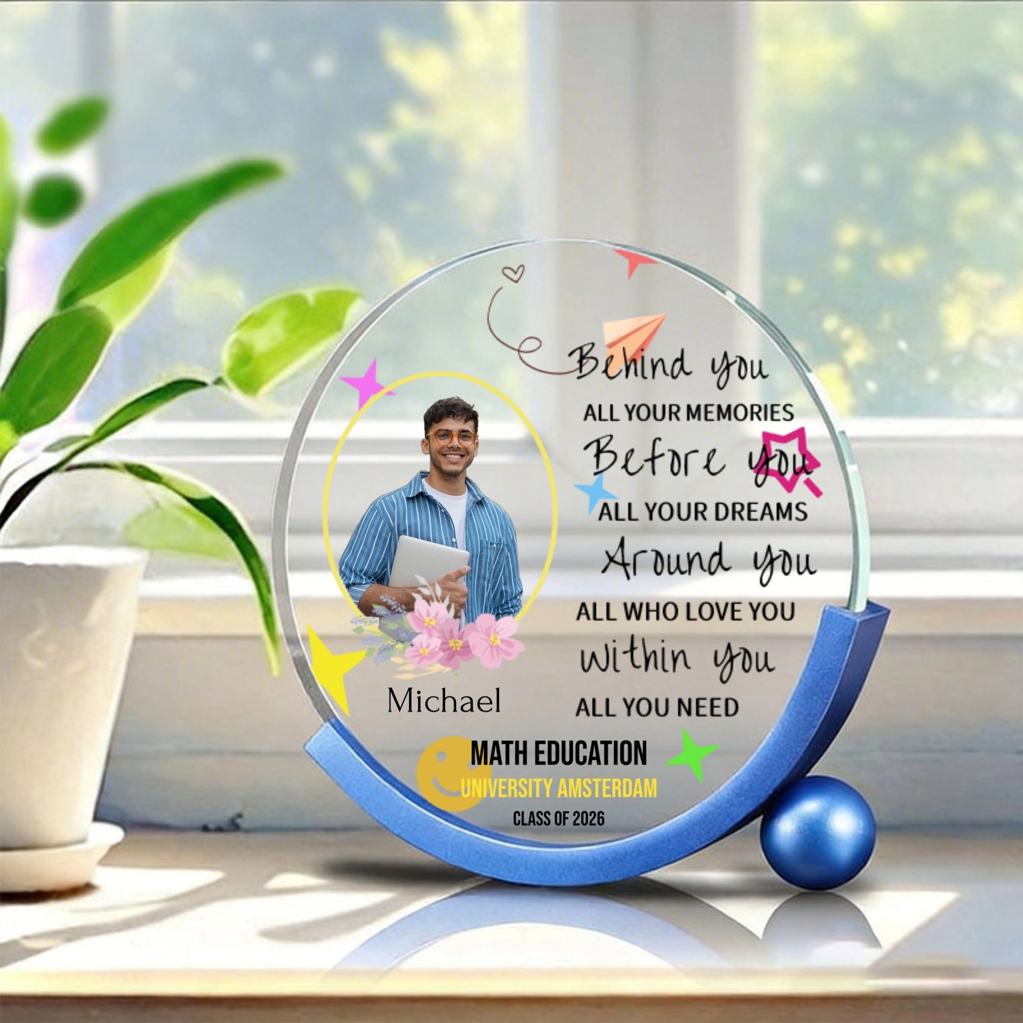 Personalized Crystal Photo Frame—Custom With Messages And Names; A Creative Gift For Students And Alumni, Perfect For University Start-Of-Term Occasions