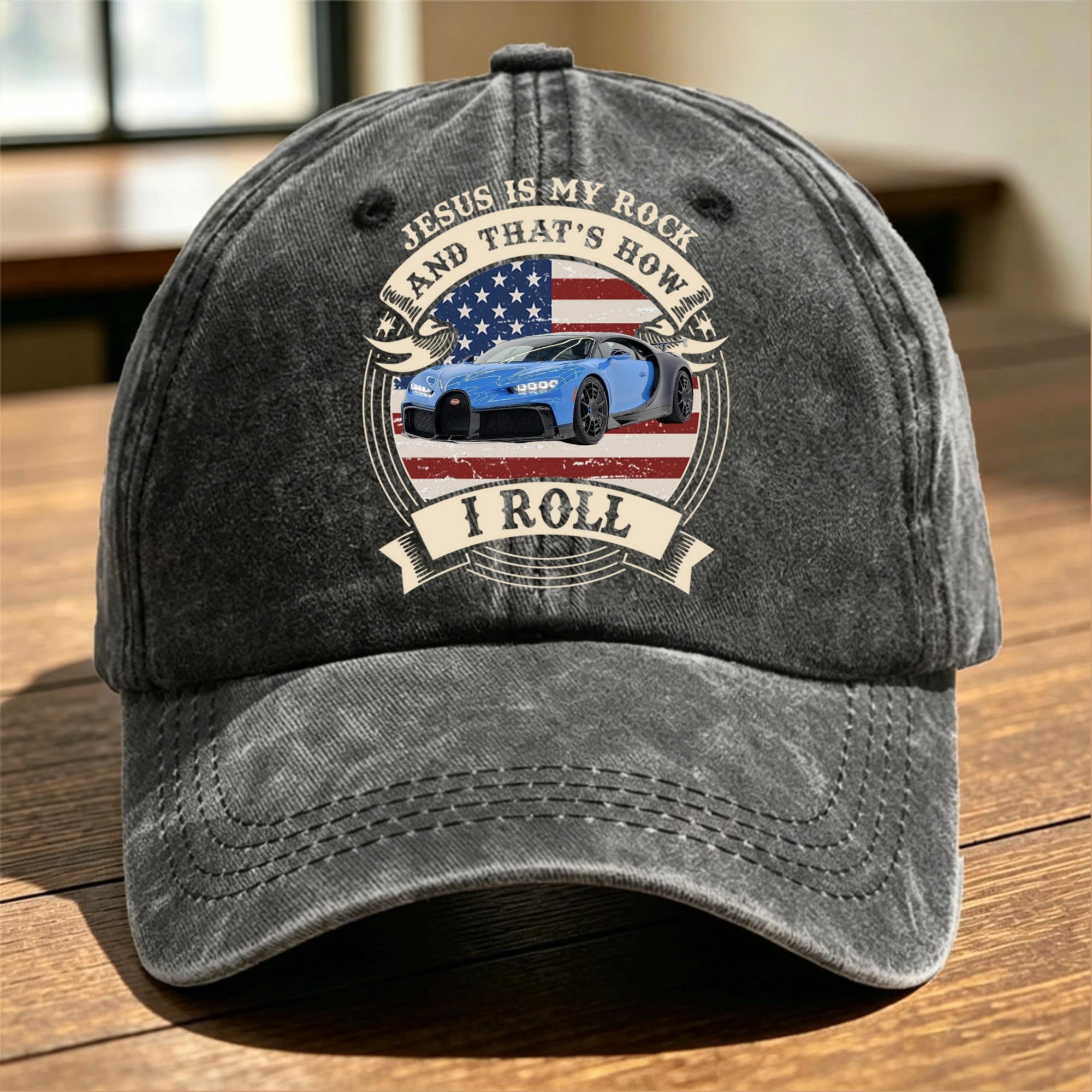 This Is My Style — Custom Vintage Washed Denim Baseball Cap With Car Photo