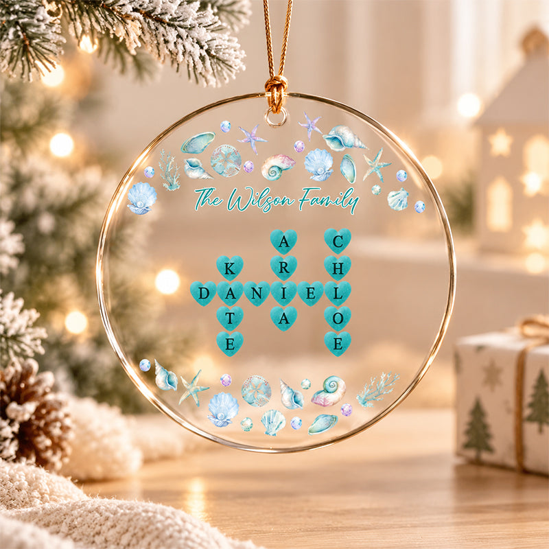 Personalized Ocean Theme Starfish Seashell Coral Transparent Christmas Tree Ornament with Name Christmas Holiday Gift for Family Friends