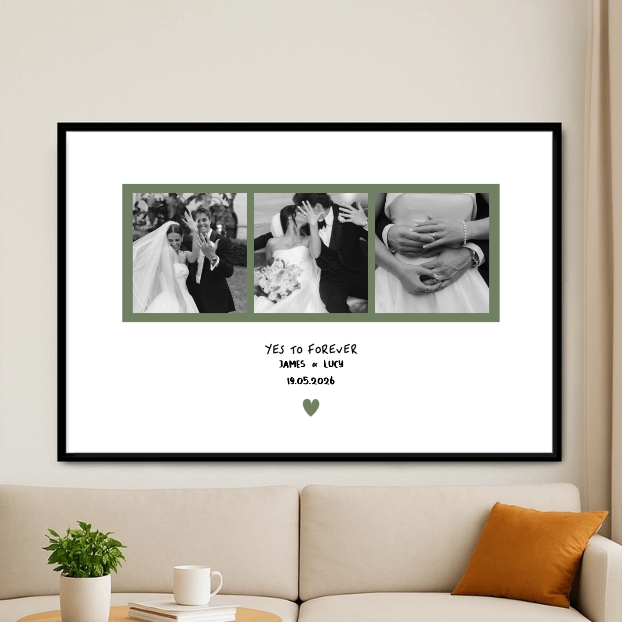 Personalized Framed Wedding Photo Collage Wall Art, Custom Couple Names & Date Decor Painting, Ideal Anniversary Gift for Newlyweds