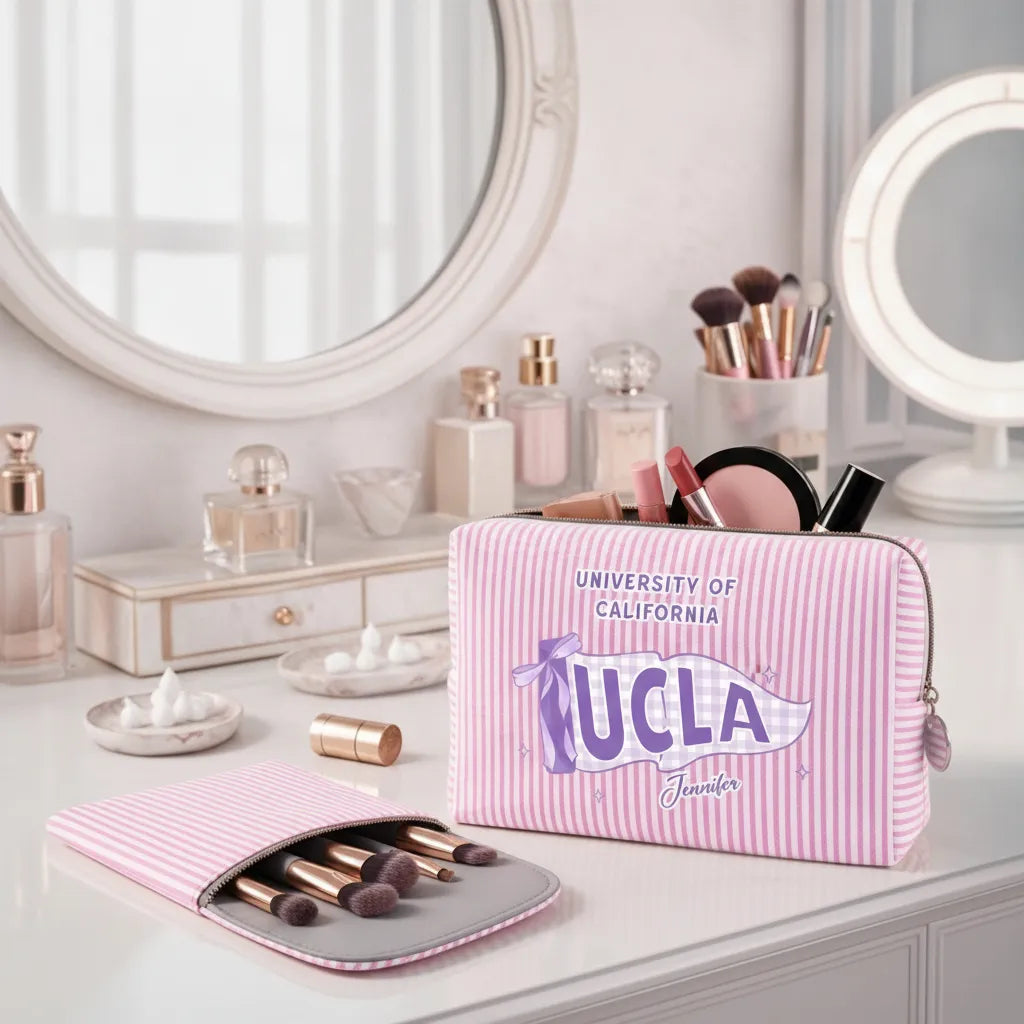 Personalized Flag Pattern Design, Custom Striped Cosmetic Bag, Perfect Gift For Students