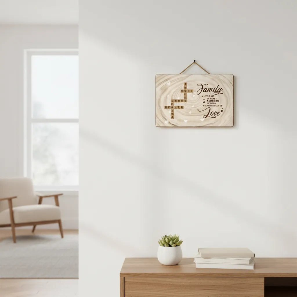 Names Crossword Art Personalized Sign, Rustic Wood Look, Unique Gift for Mom, Family and Anyone for a Whole Lot of Love