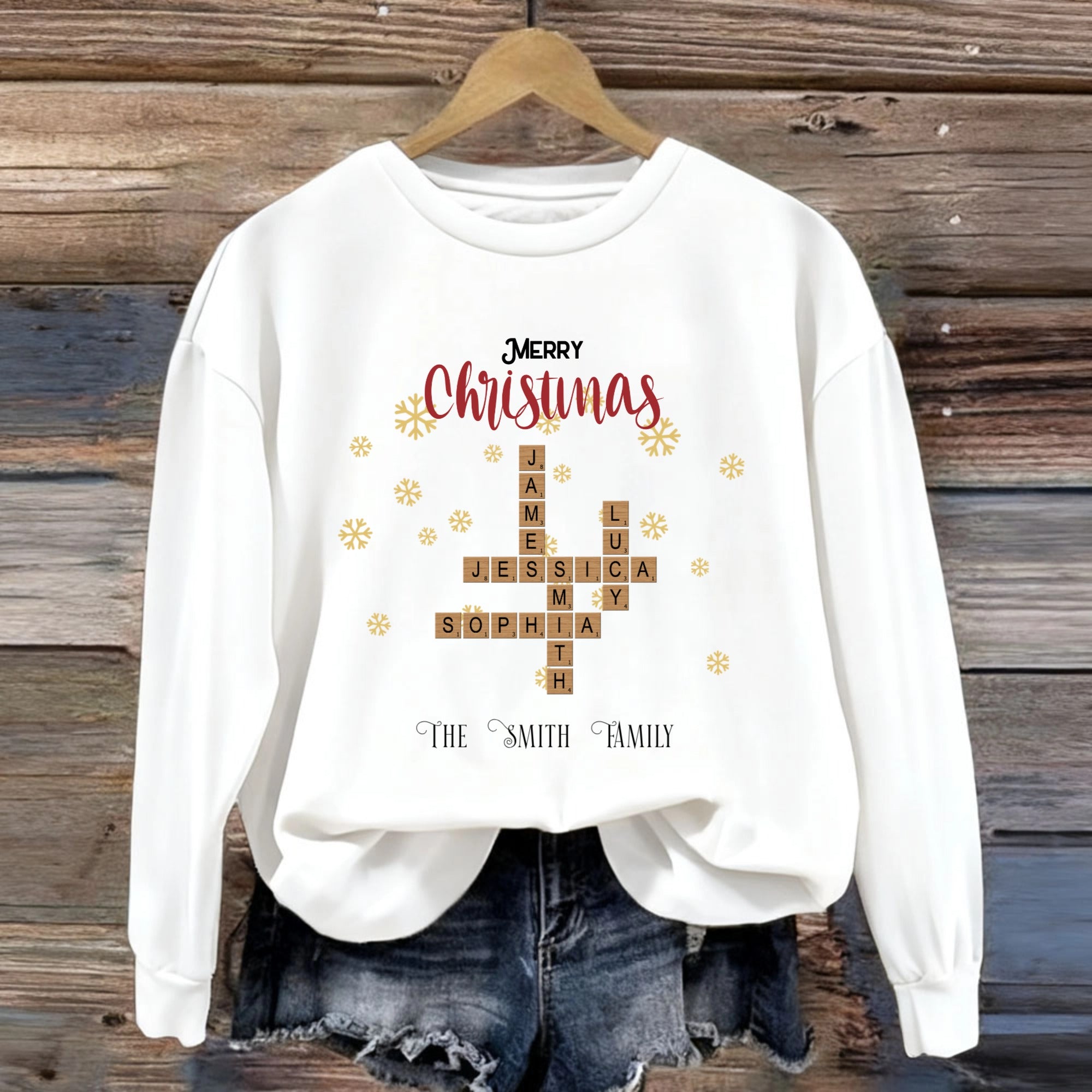 Merry Christmas Family Personalized Name Crossword  Sweatshirt