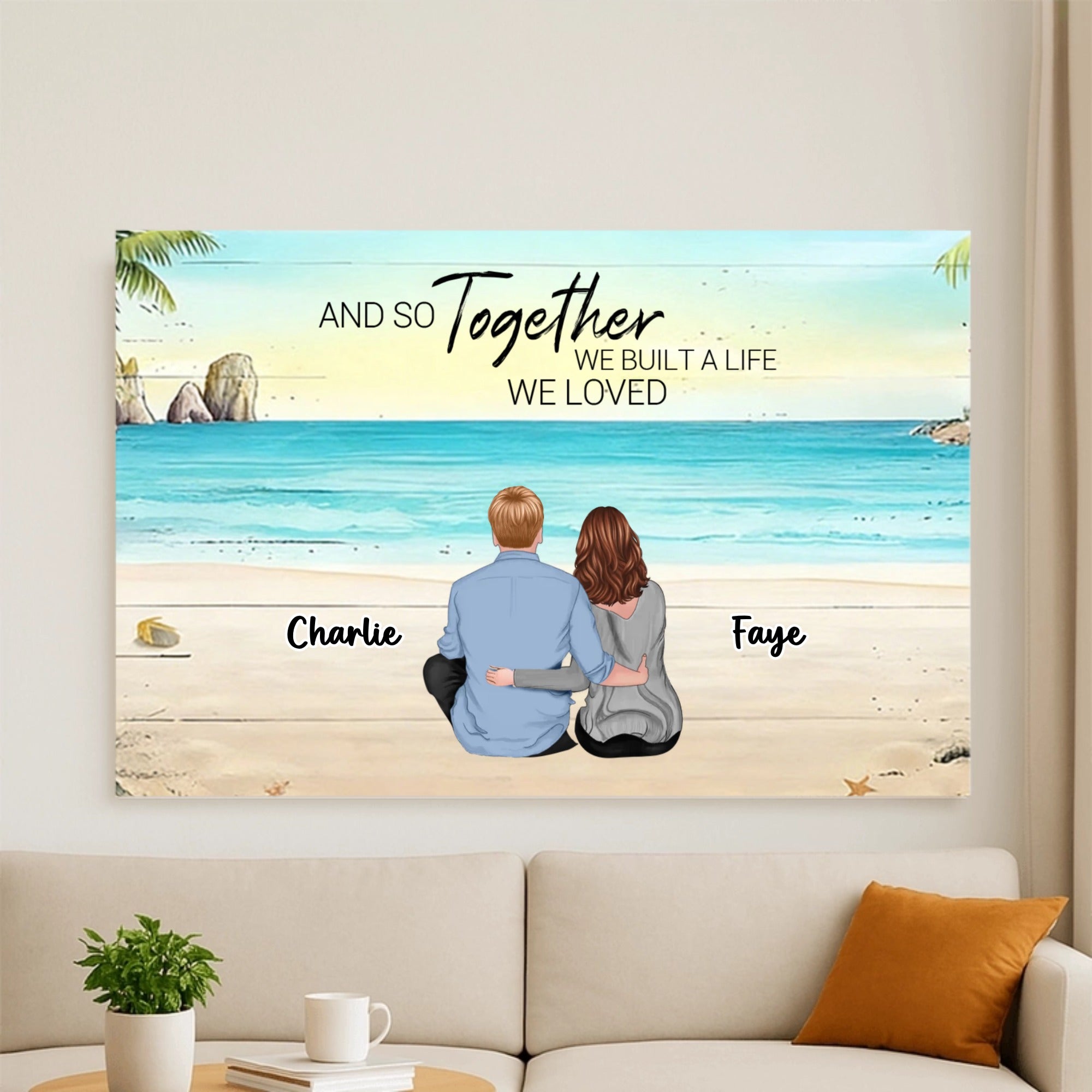 Poster - Back-View Couple at Sunset Lake, Custom Romantic Art with 'And so together' Quote, Unique Gift for Couples