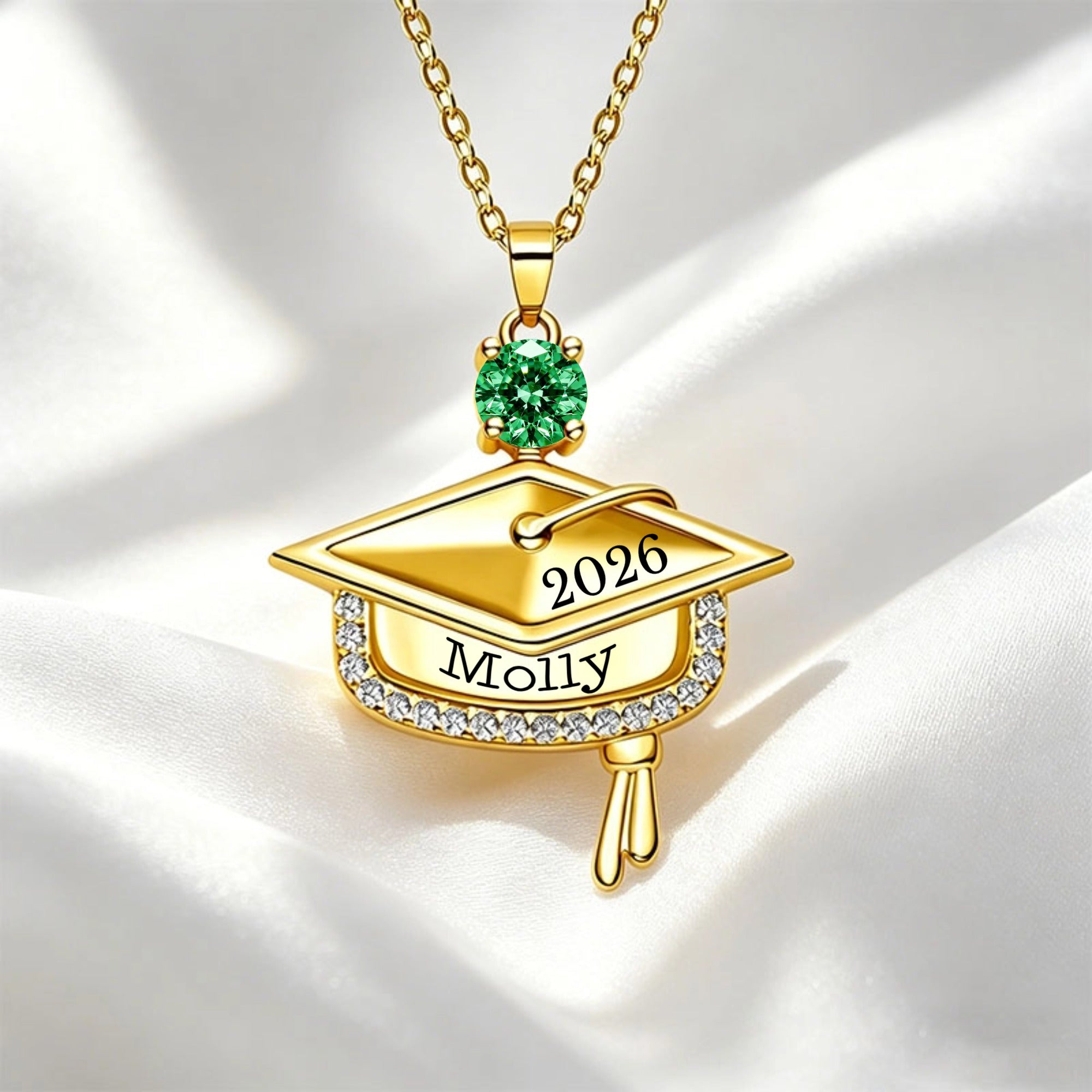 Doctor Hat with Birthstone Charm, Personalized Graduation Necklace, Custom Name & Year, Class of 2026 Gift for Her, Graduate Gift for College-Meaningful Gift For Grads