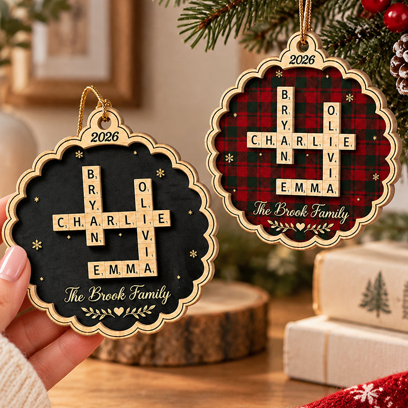 Personalized Wooden Ornament, Heartwarming Family Crossword on a Christmas Tree, Creative Gift for Grandparents