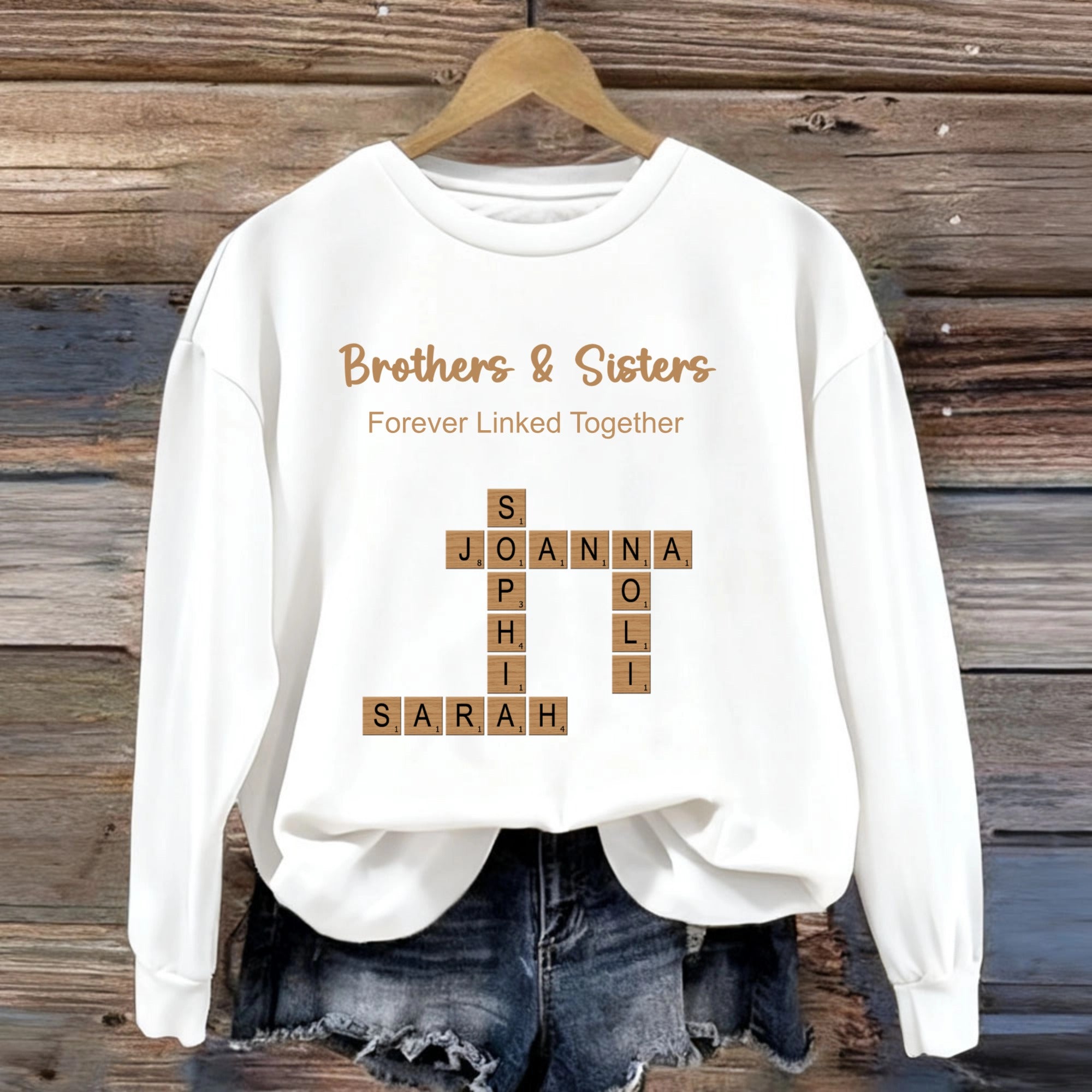 Names, Inside Jokes & Memories Crossword Art Personalized Sweatshirt - Perfect Gift for Siblings, Family & Any Loved Ones, Unisex