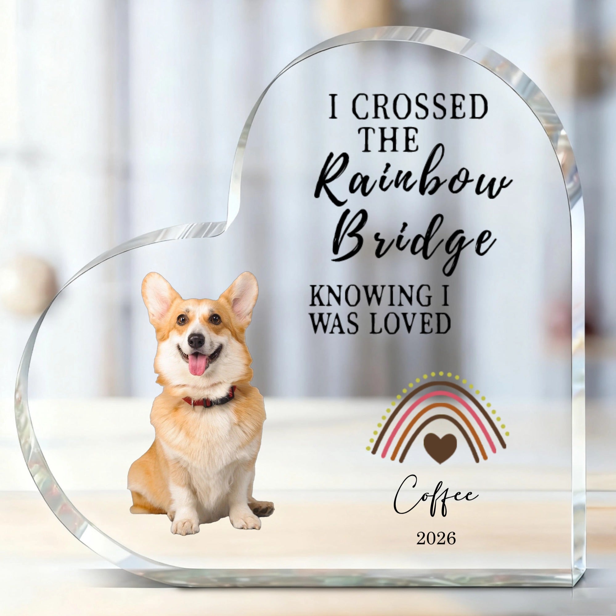 Personalized Custom Acrylic Heart-shaped Desk Ornament, Pet Memorial Keepsake for Cat & Dog Lovers, Home Tabletop Decoration for Sympathy, Grieving, or Anniversary Gift