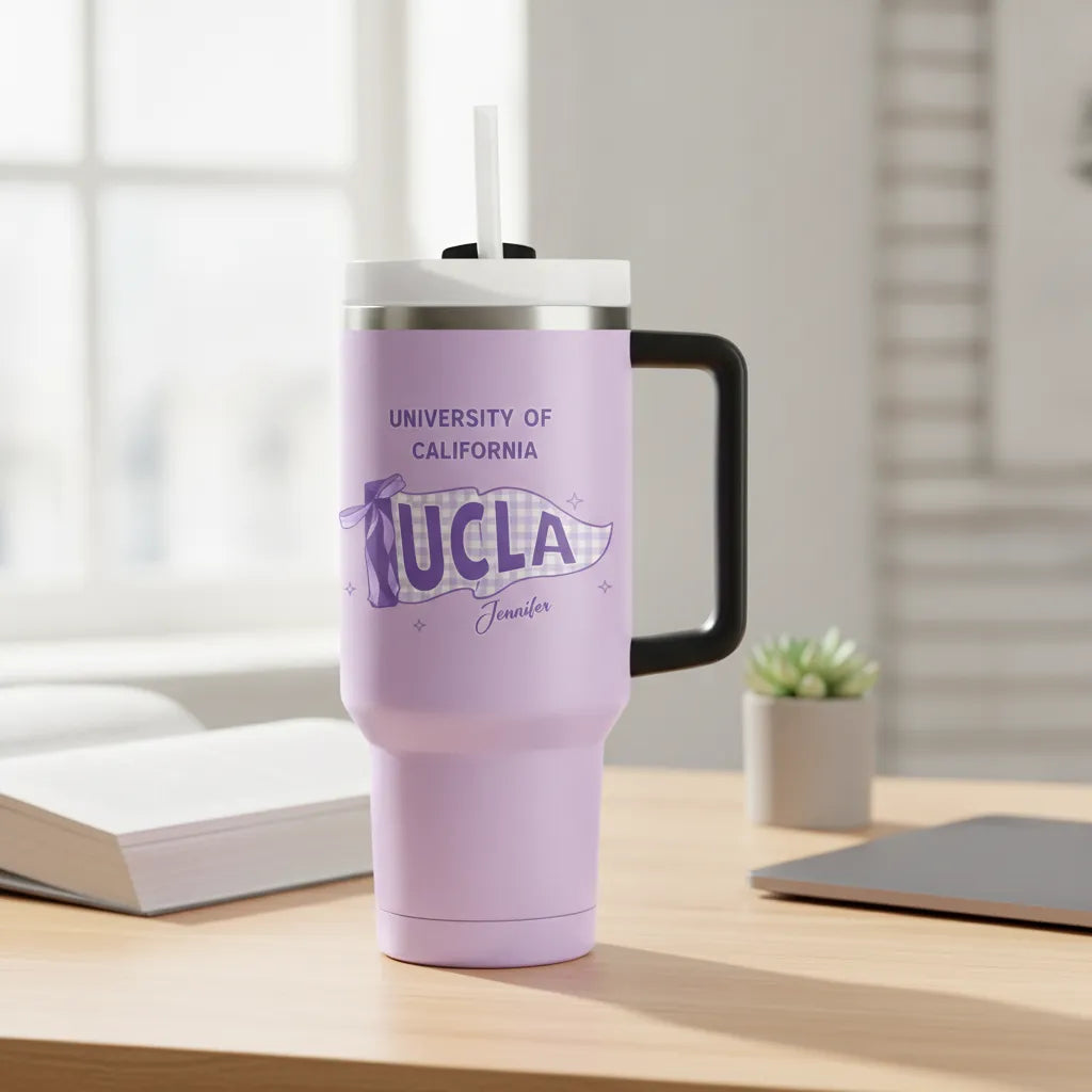 Personalized Pennant Flag Pattern Design, Custom 40Oz Handled Tumbler, Perfect Gift For Students