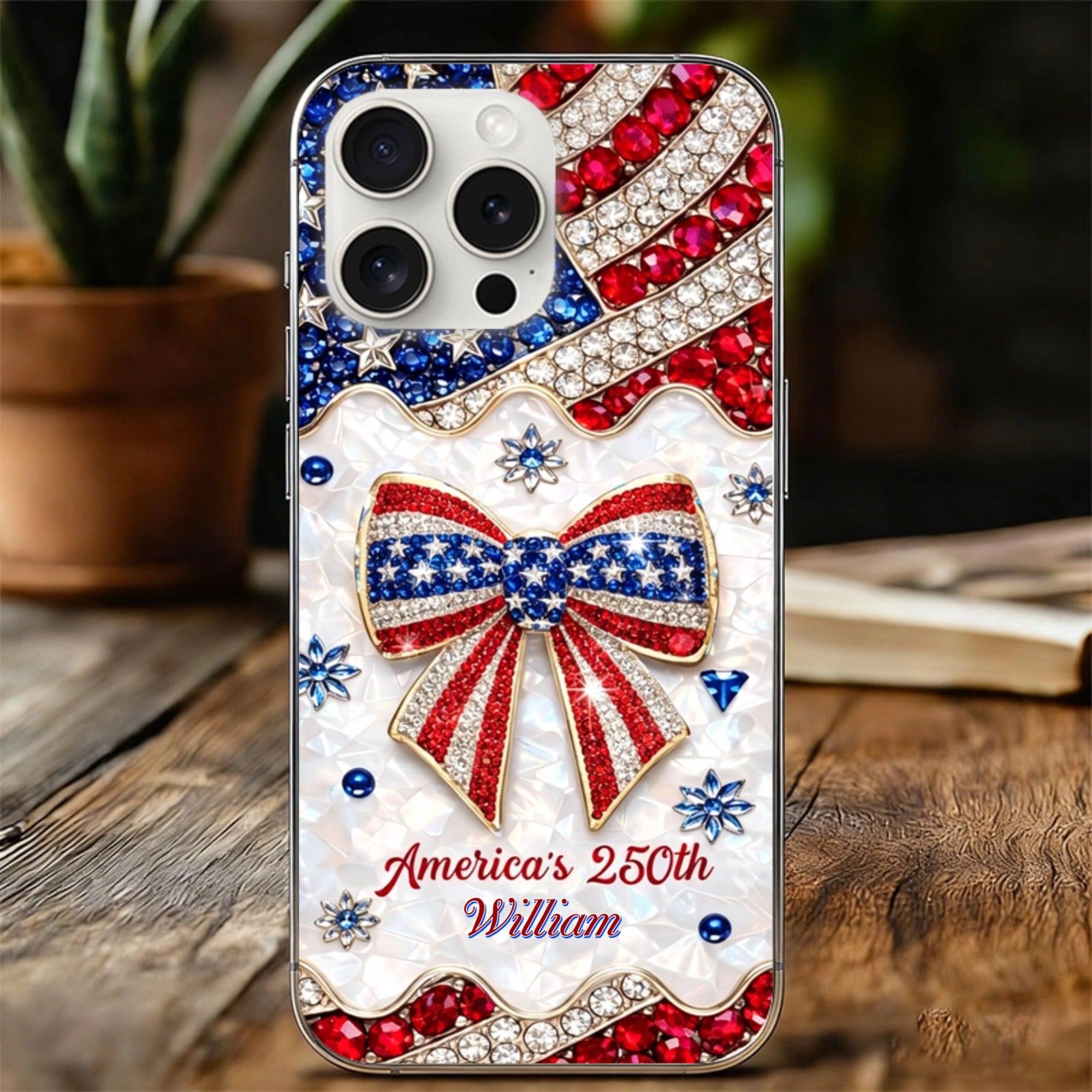 Personalized 250th Anniversary Faux 3D Diamond Print Design, Custom Name Phone Case, Perfect Gift For Patriotic People